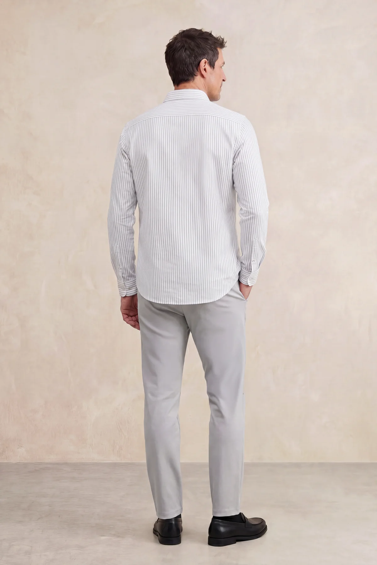 Camisa casual hombre estampado rayas gris regular - Image 2