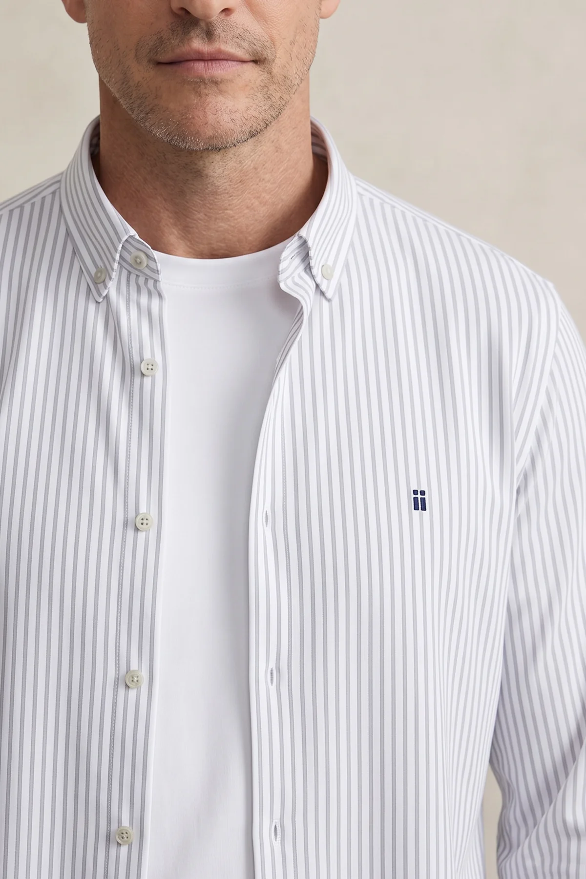 Camisa casual hombre estampado rayas gris regular - Image 3