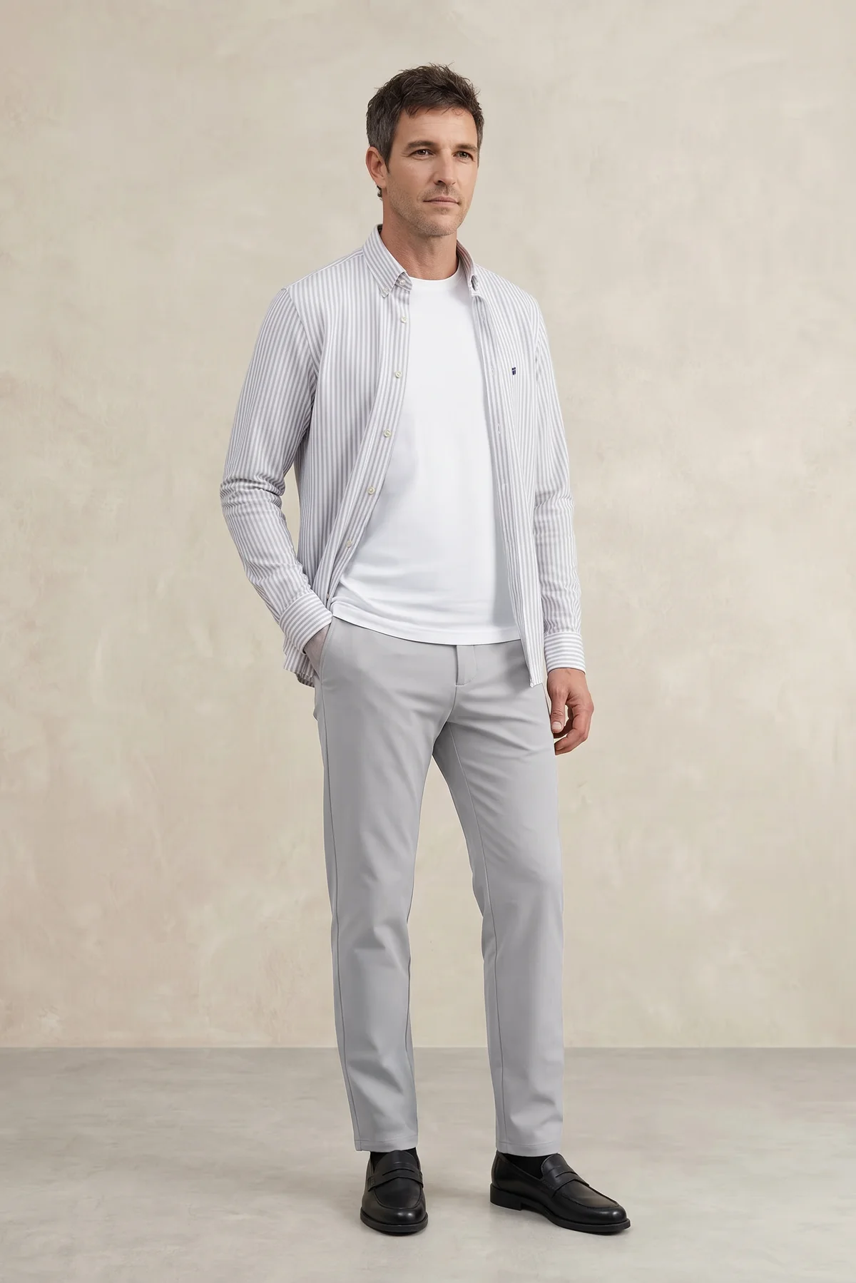 Camisa casual hombre estampado rayas gris regular - Image 4