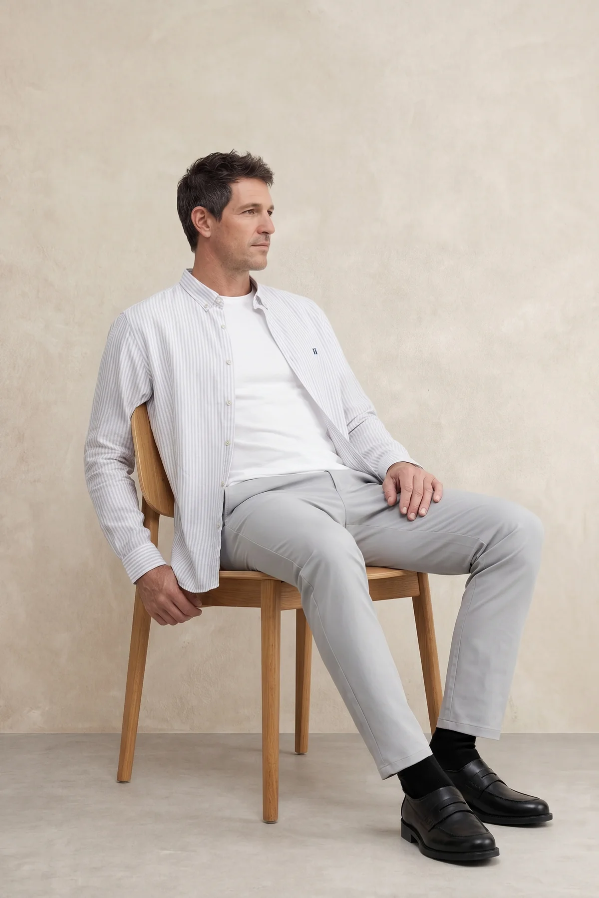 Camisa casual hombre estampado rayas gris regular - Image 5
