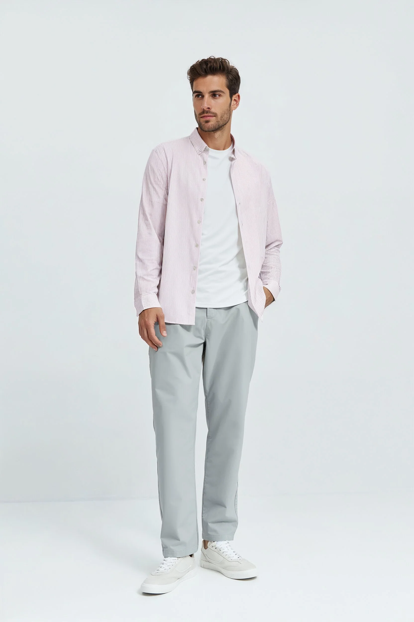 Camisa casual hombre estampado con rayas rosas regular - Image 4