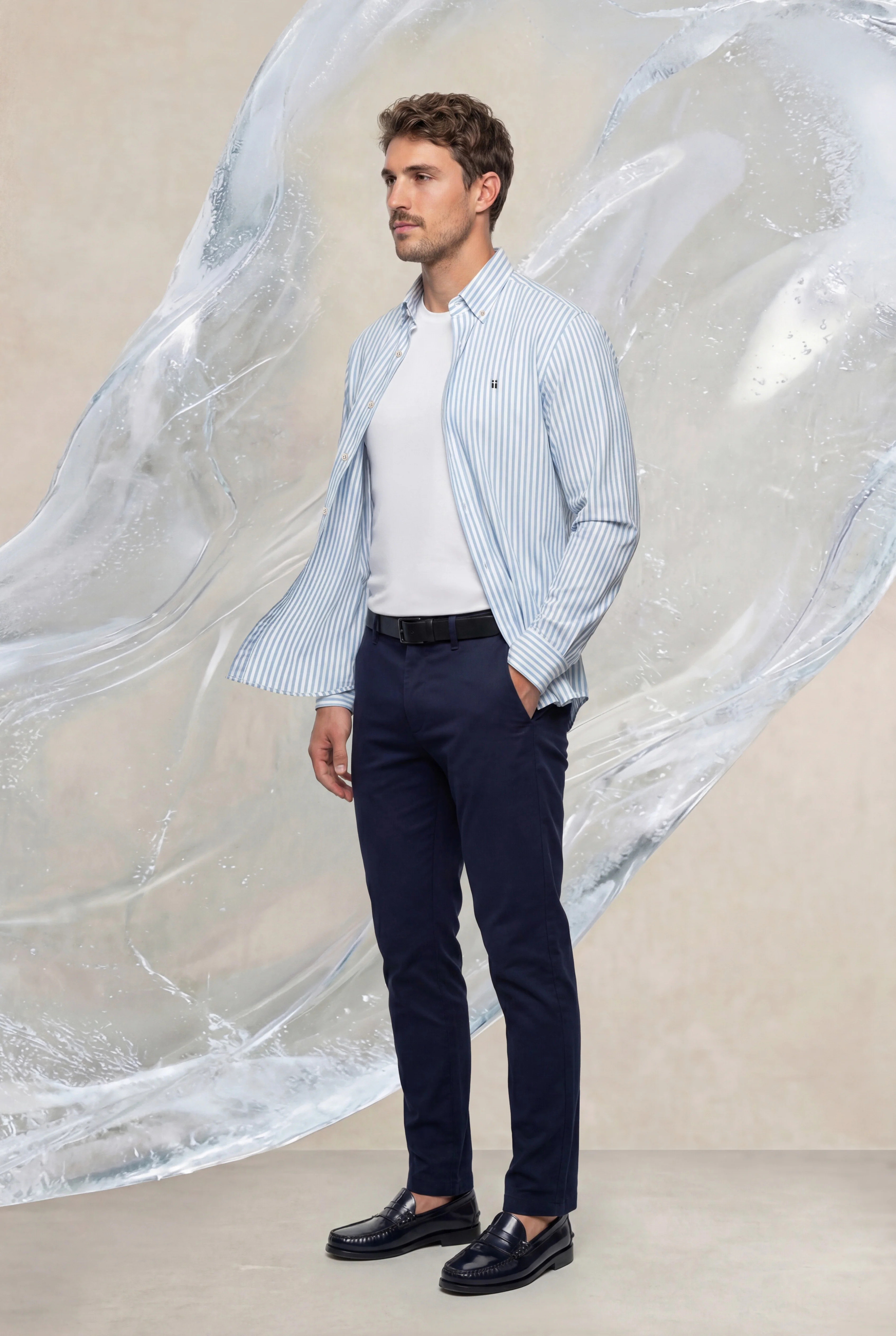 Camisa casual hombre estampado rayas regular Ice - Image 2