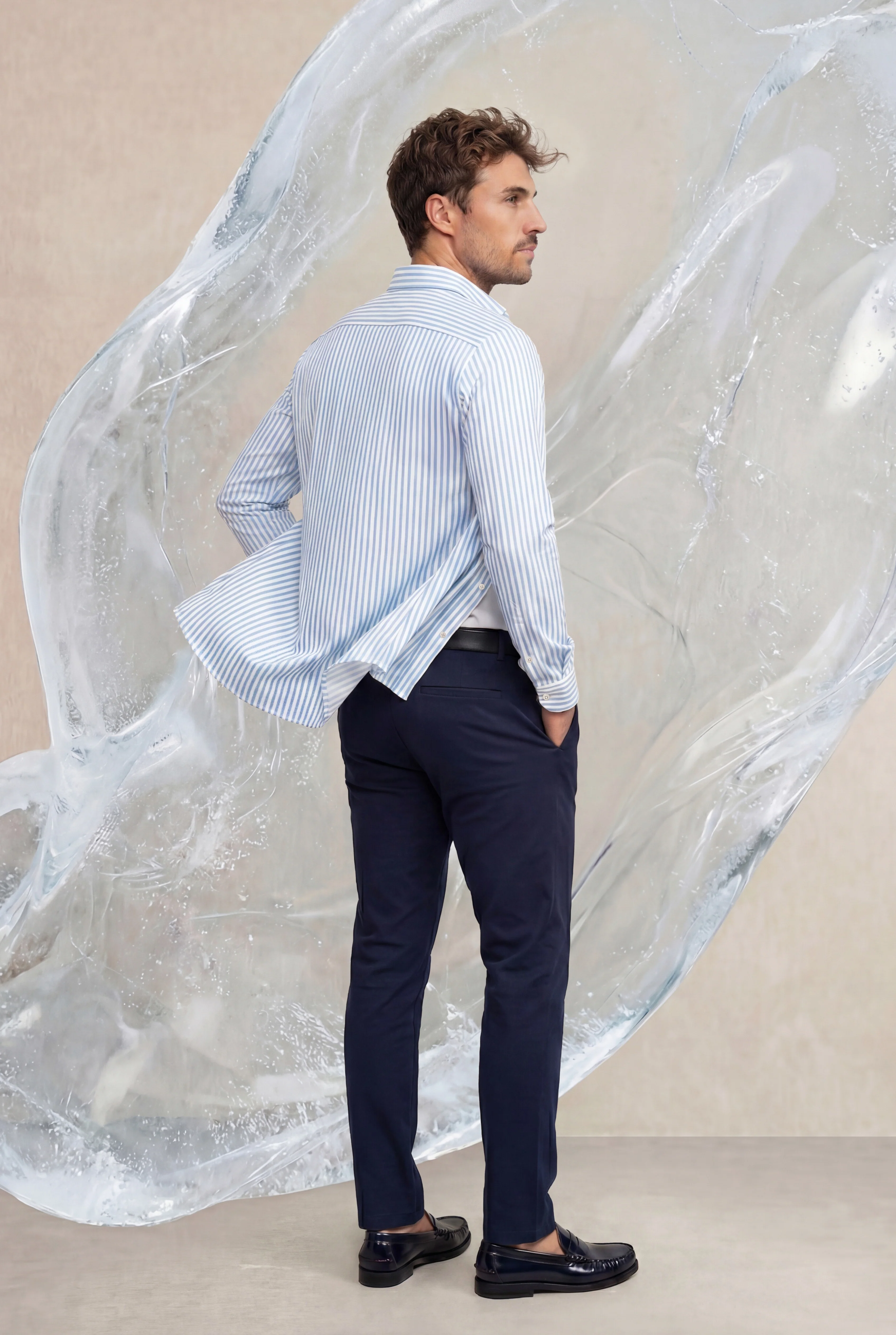 Camisa casual hombre estampado rayas regular Ice - Image 4