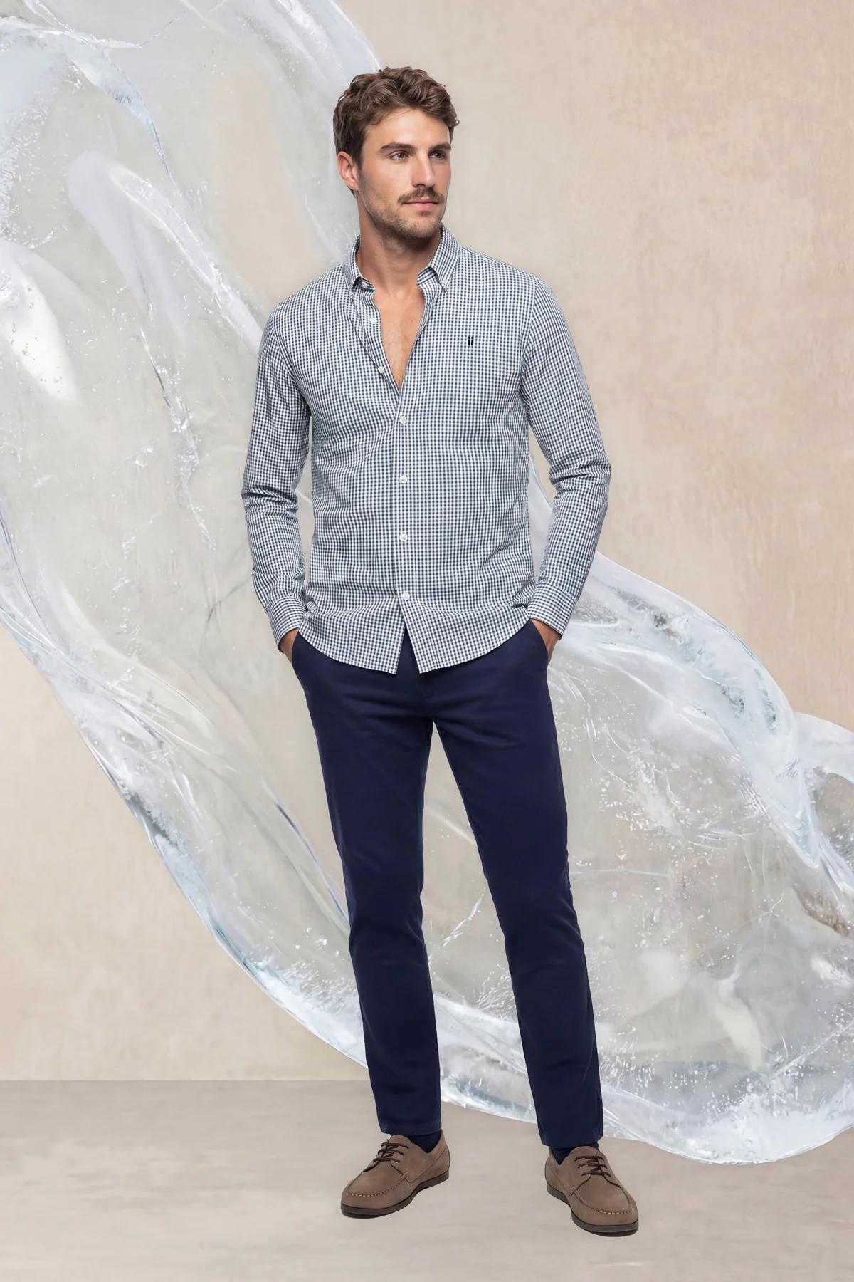Camisa casual hombre estampado vichy regular Ice - Image 3