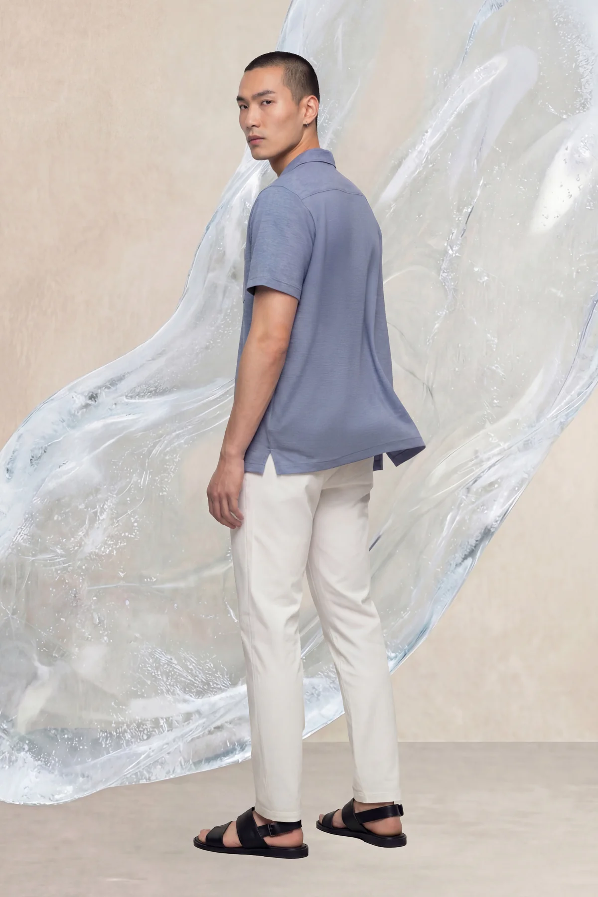 Camisa bowling ICE azul melange halo manga corta hombre - Image 3