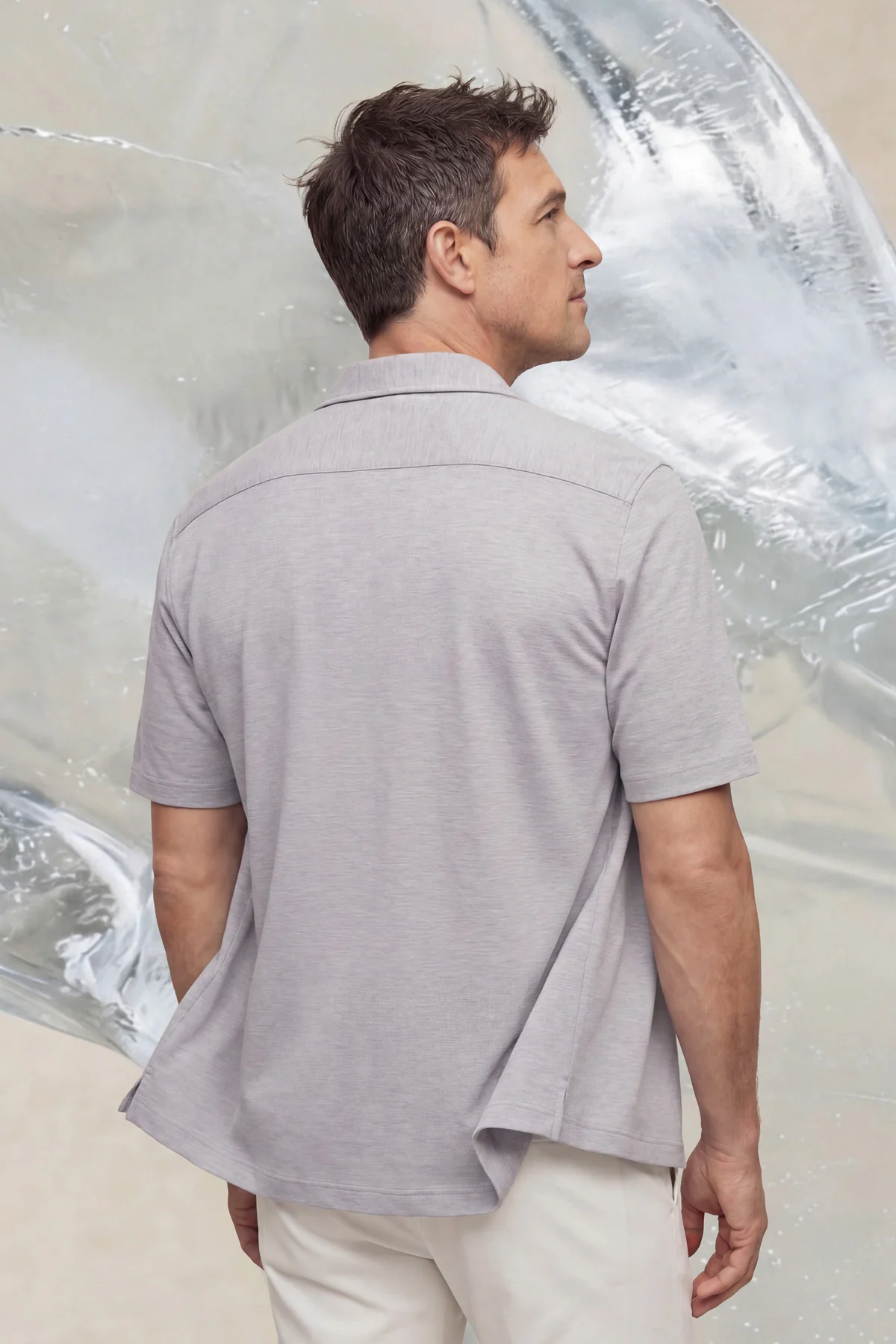 Camisa casual manga corta hombre bowling gris melange Ice - Image 4