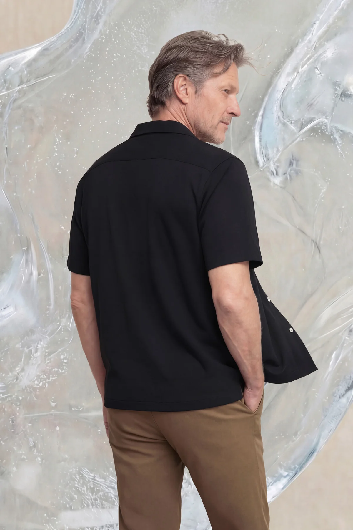Camisa casual manga corta hombre bowling negra Ice - Image 3