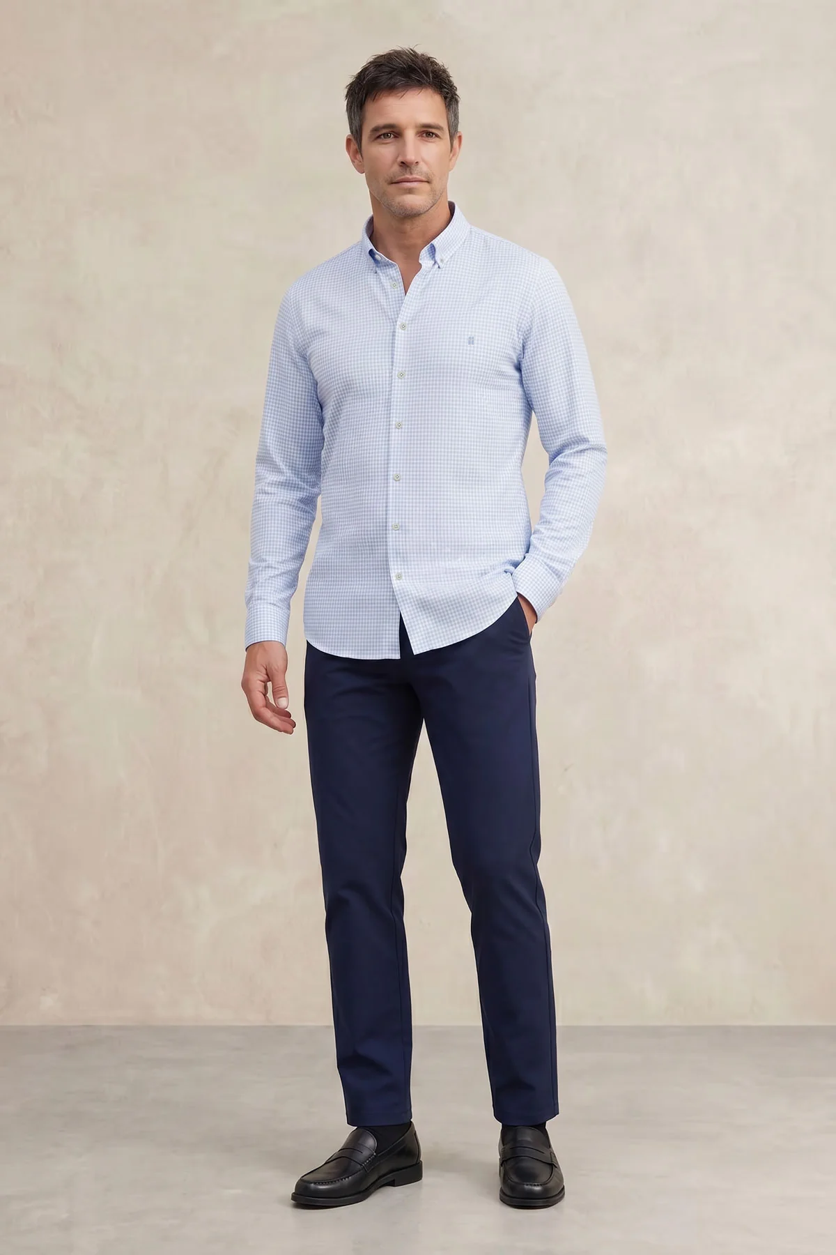 Camisa estampado vichy azul celeste casual regular hombre - Image 5