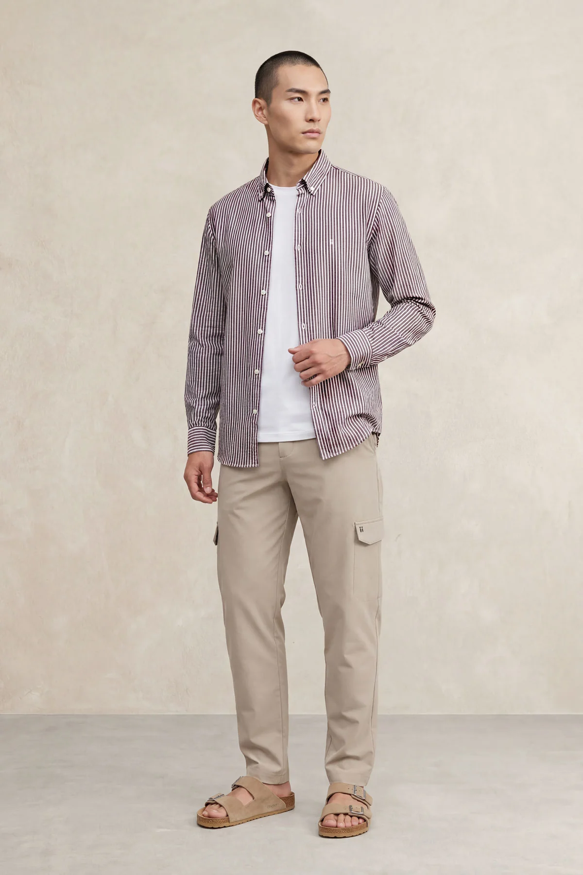 Camisa casual hombre estampado rayas moradas regular - Image 3