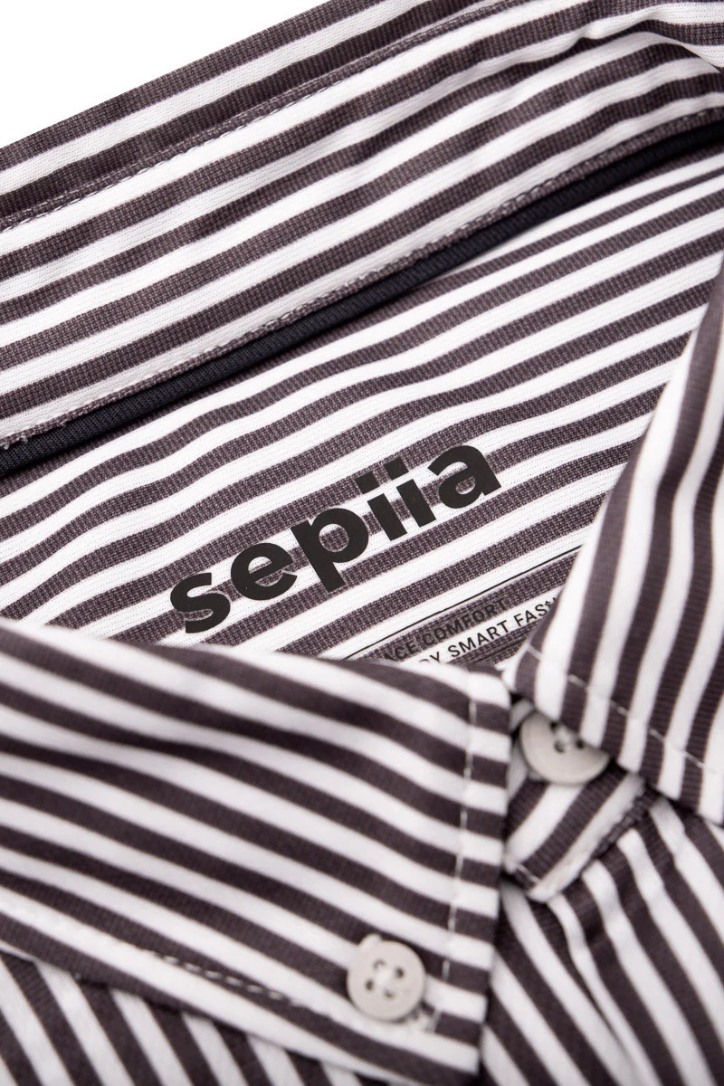 Camisa casual hombre estampado rayas moradas regular - Image 7