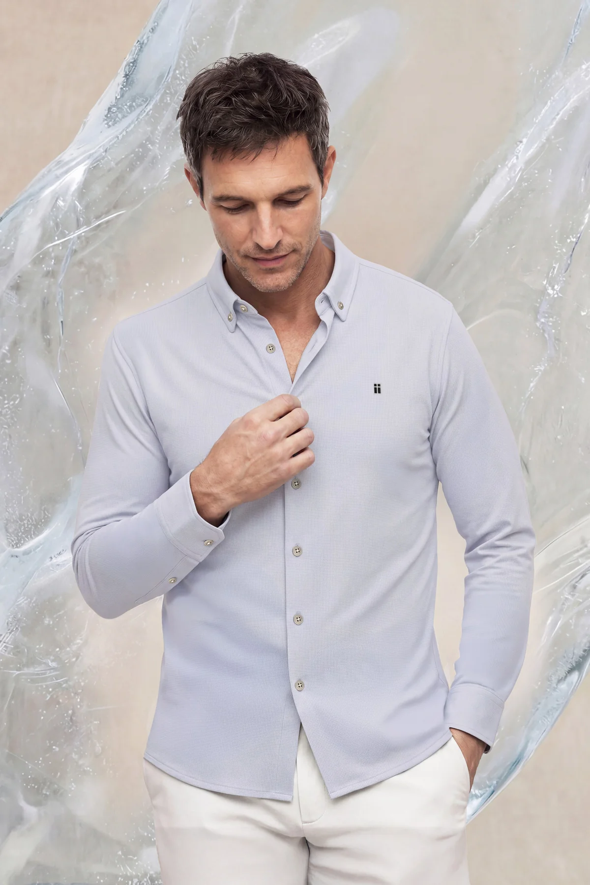 Camisa casual hombre estampado cuadros celeste regular Ice