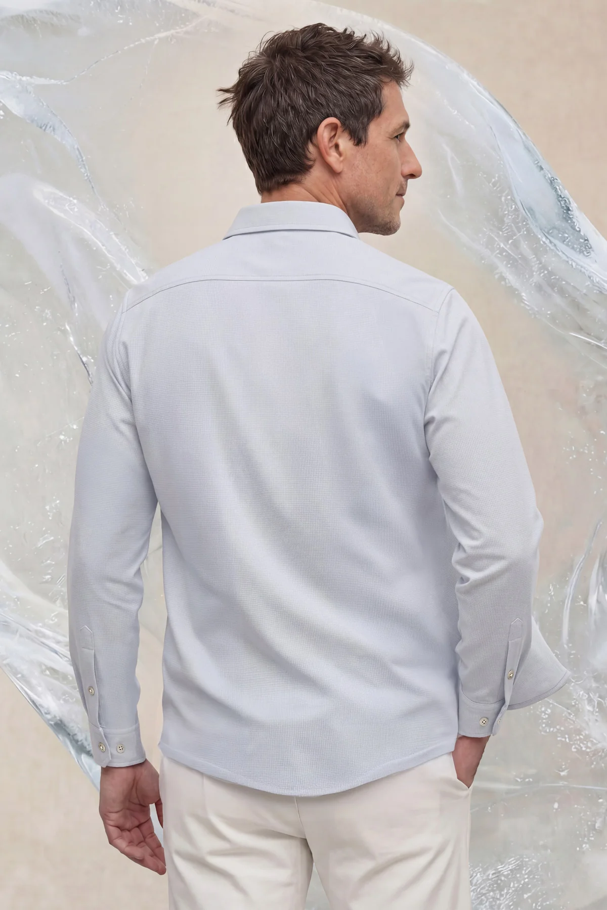 Camisa casual hombre estampado cuadros celeste regular Ice - Image 4