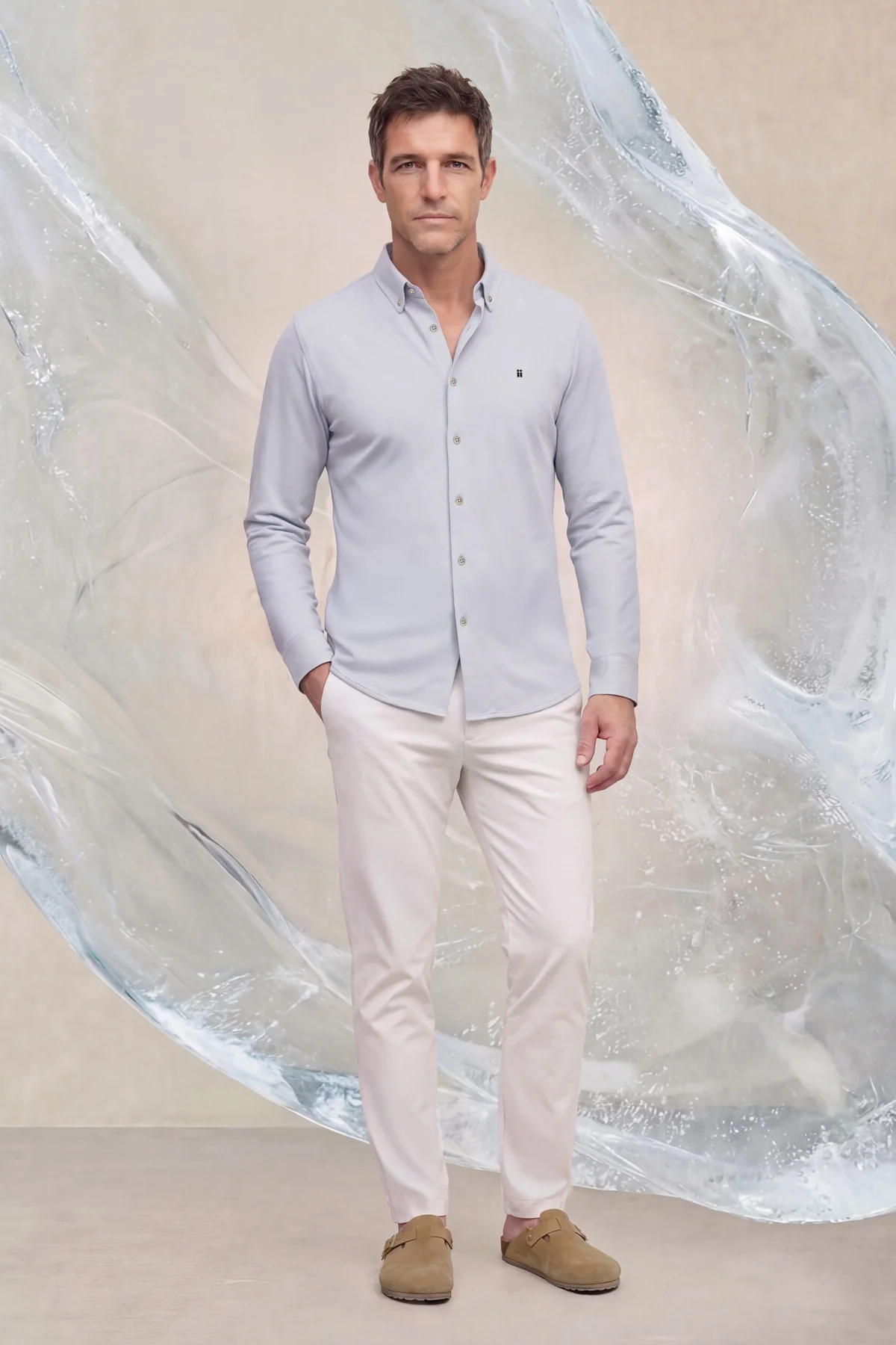 Camisa casual hombre estampado cuadros celeste regular Ice - Image 5