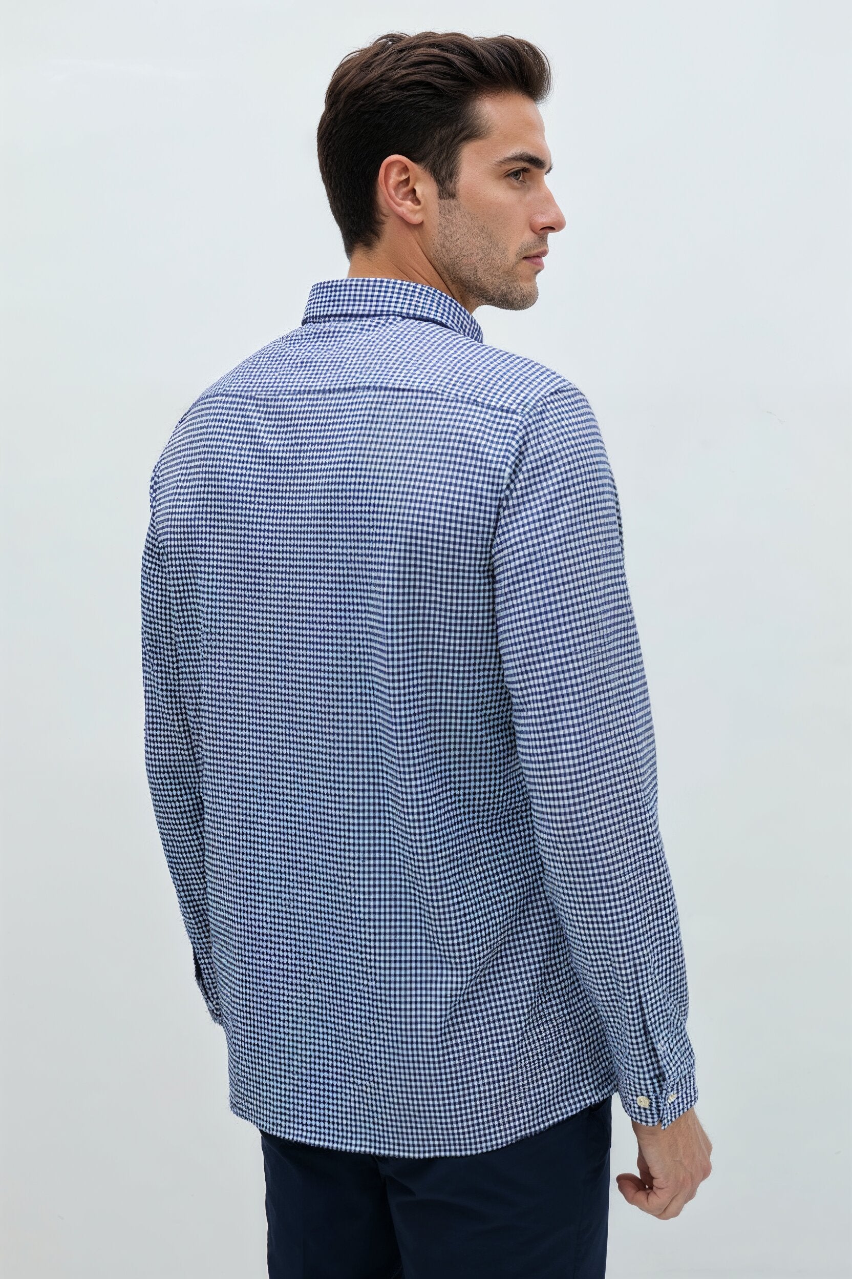 Camisa casual hombre estampado vichy azul marino regular - Image 5