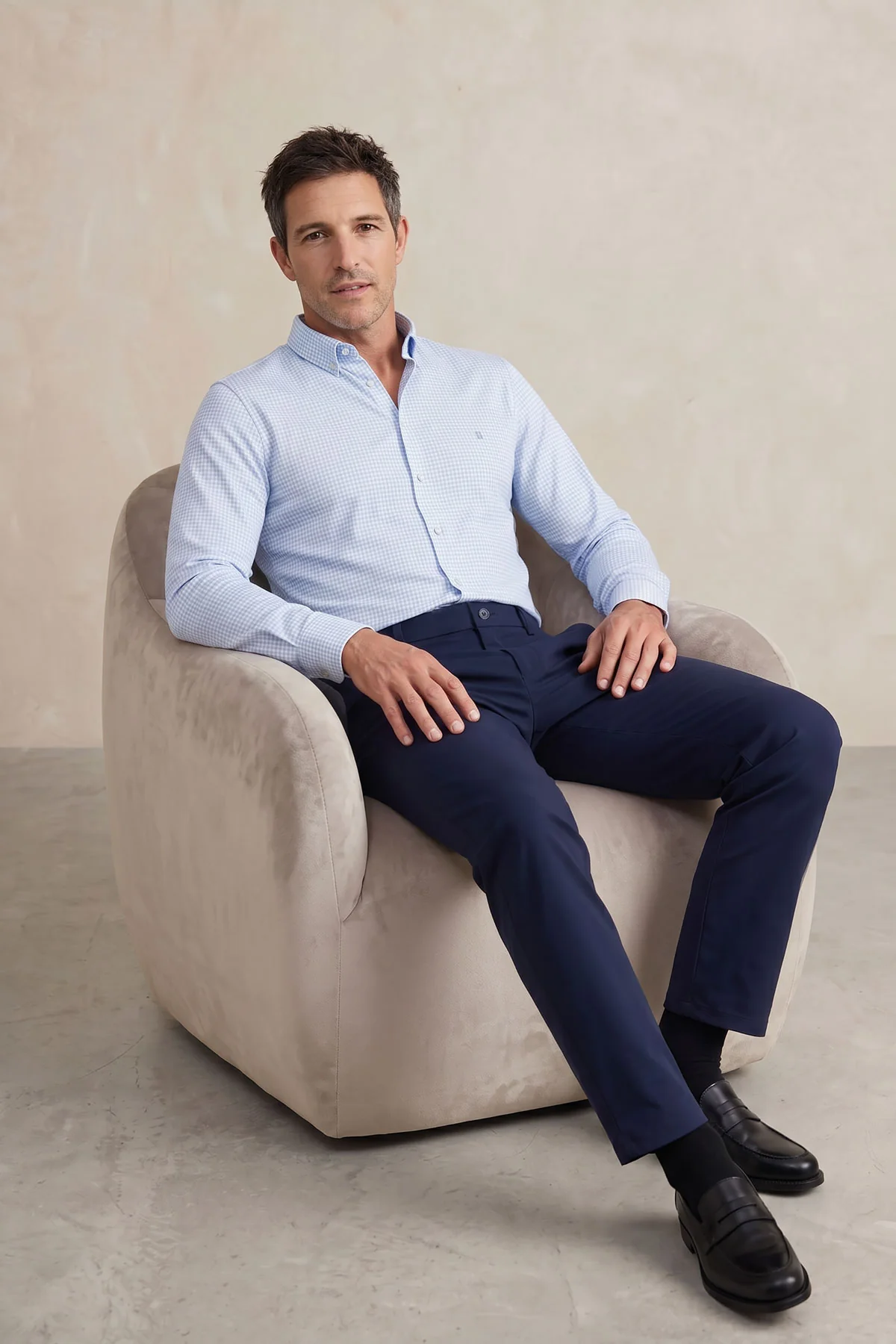 Camisa casual hombre estampado vichy celeste regular - Image 6