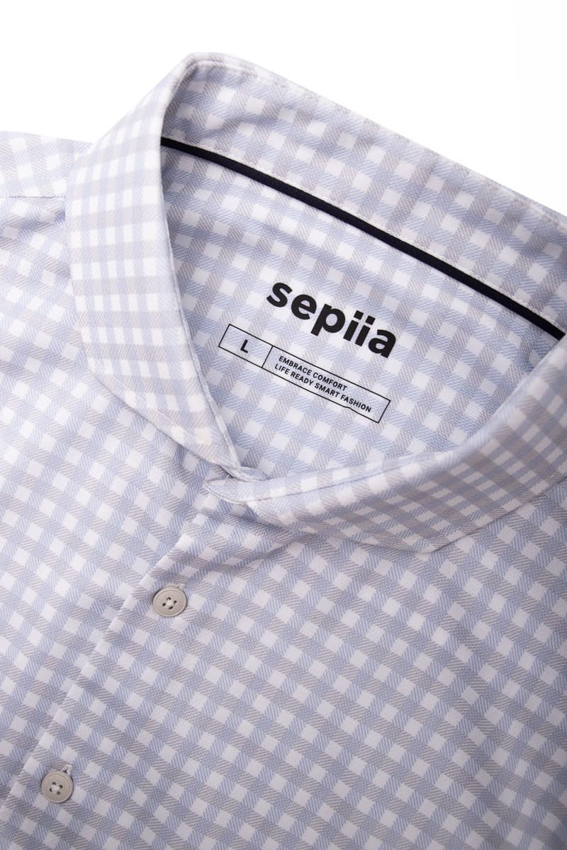 Camisa de vestir cuello cutaway hombre estampado cuadro celeste regular - Image 6