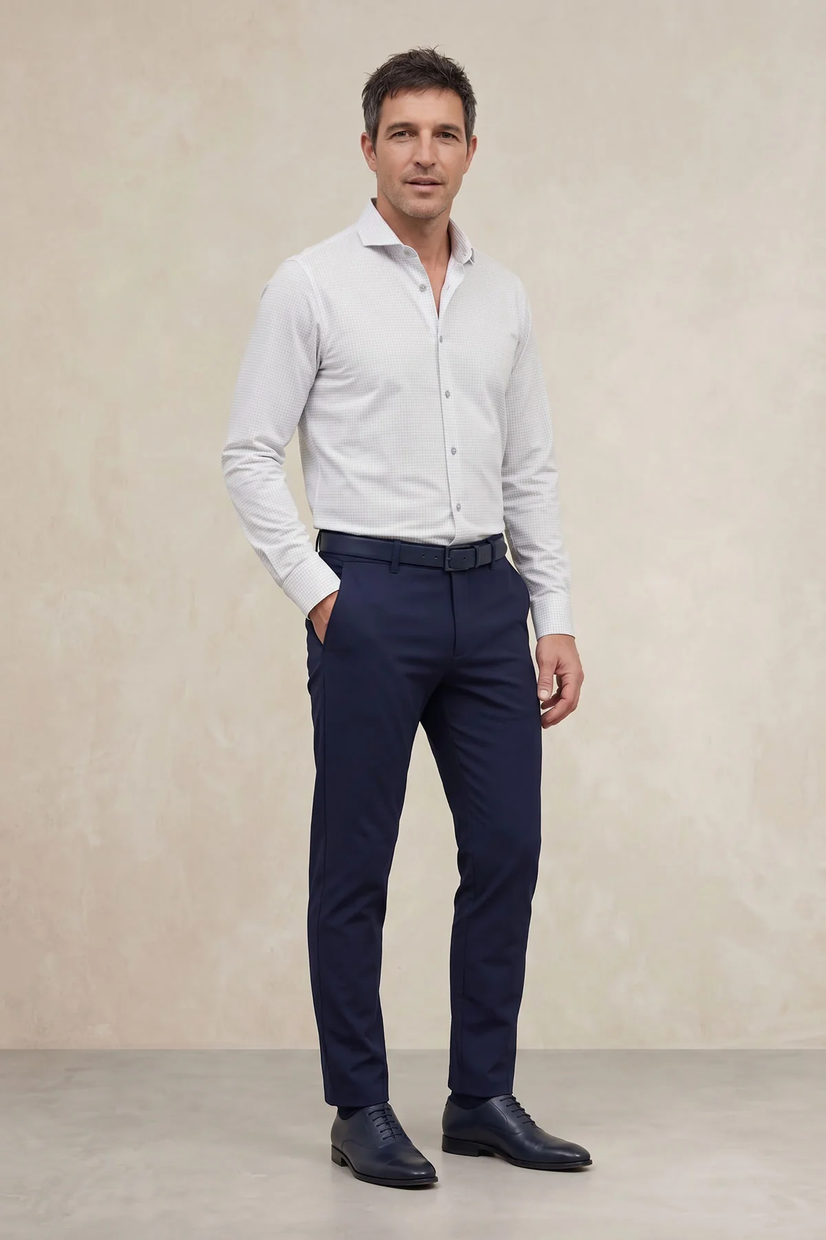 Camisa de vestir cuello cutaway hombre estampado cuadro gris regular - Image 5