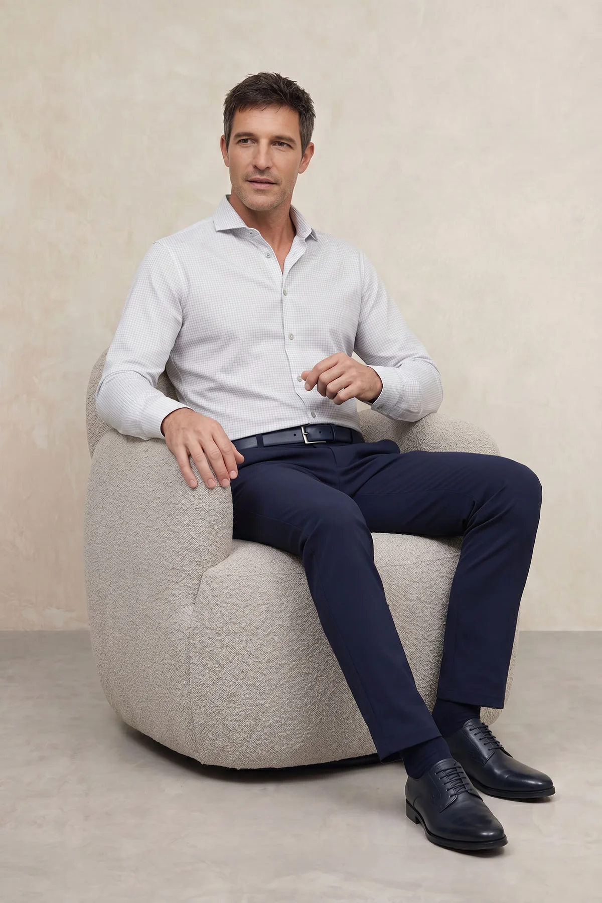 Camisa de vestir cuello cutaway hombre estampado cuadro gris regular - Image 6