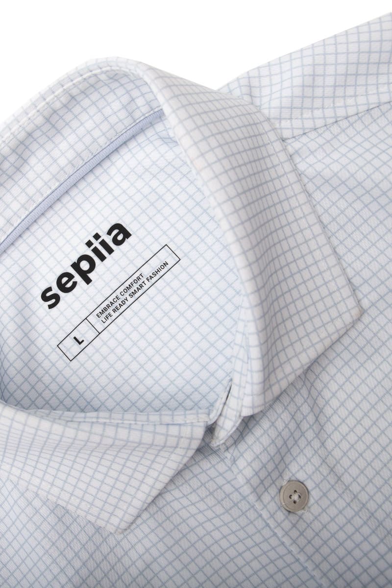 Camisa de vestir cuello cutaway hombre estampado cuadro gris regular - Image 7