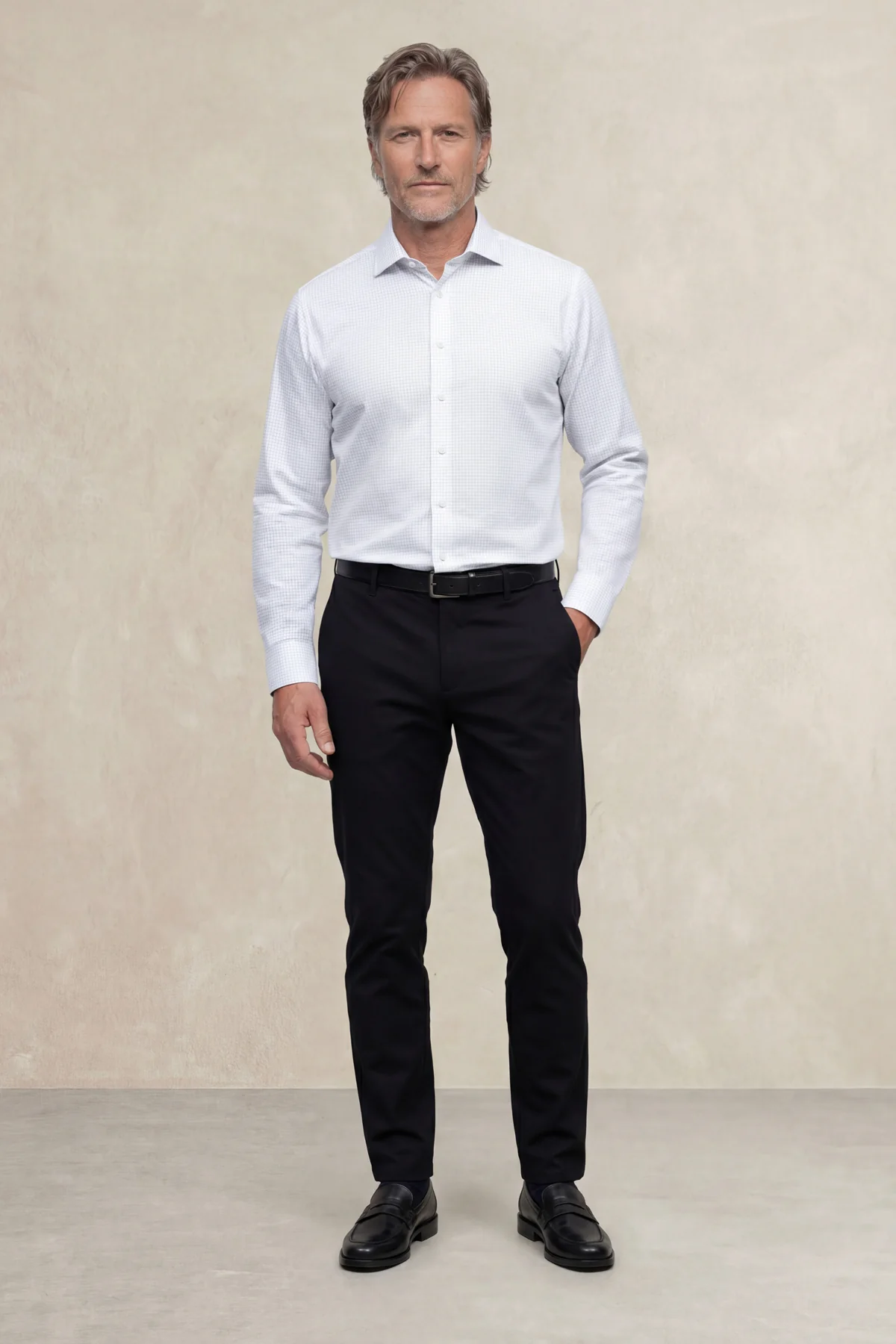 Camisa de vestir hombre estampado cuadro fino celeste regular - Image 3