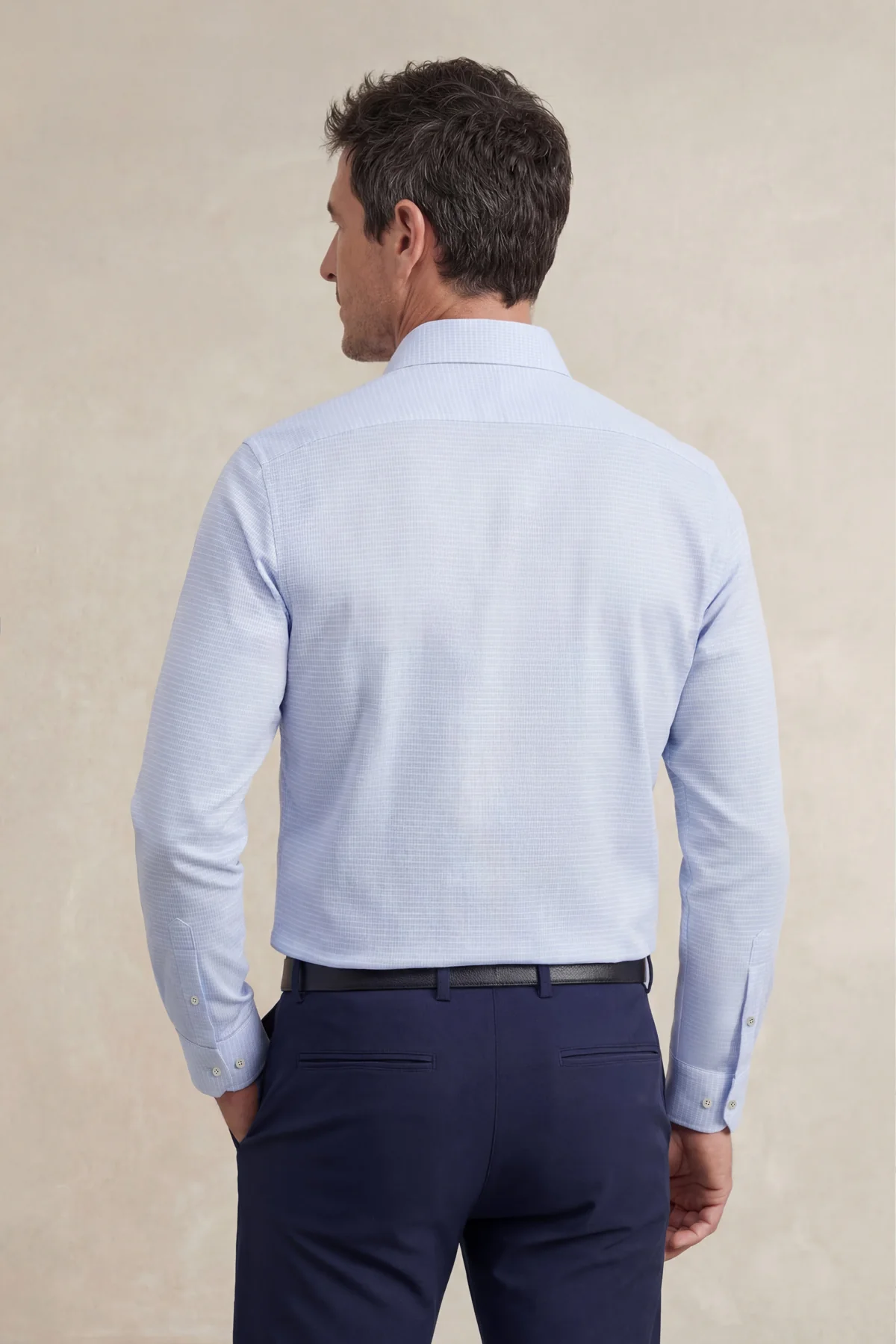 Camisa de vestir hombre estampado mosaico celeste regular - Image 3