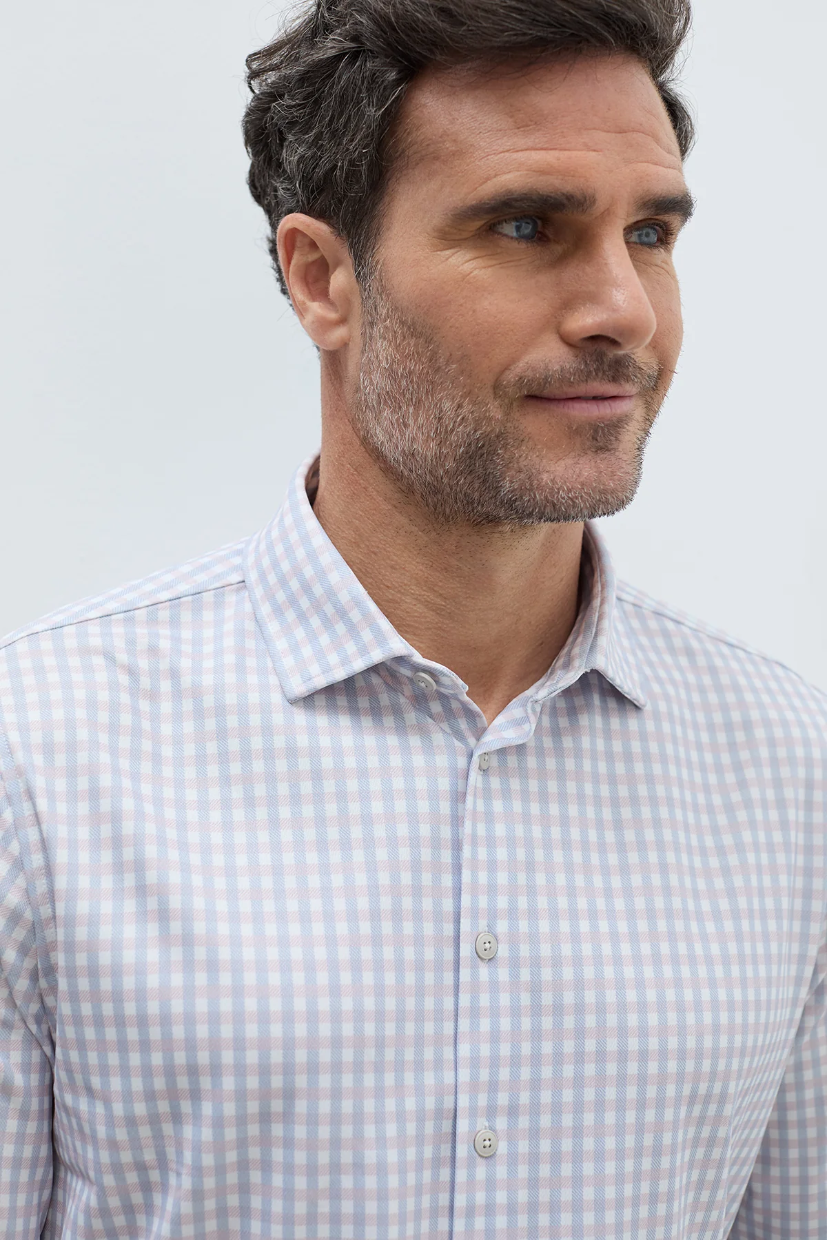 Camisa cuadros rosa y azul celeste de vestir regular hombre - Image 3