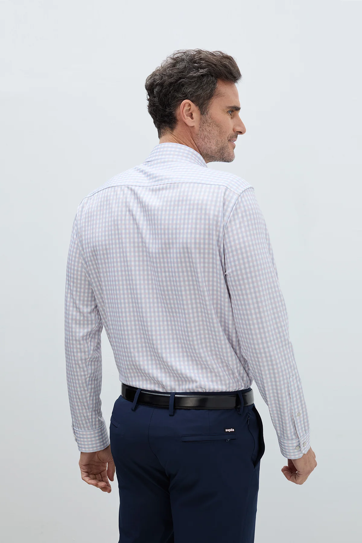 Camisa cuadros rosa y azul celeste de vestir regular hombre - Image 5