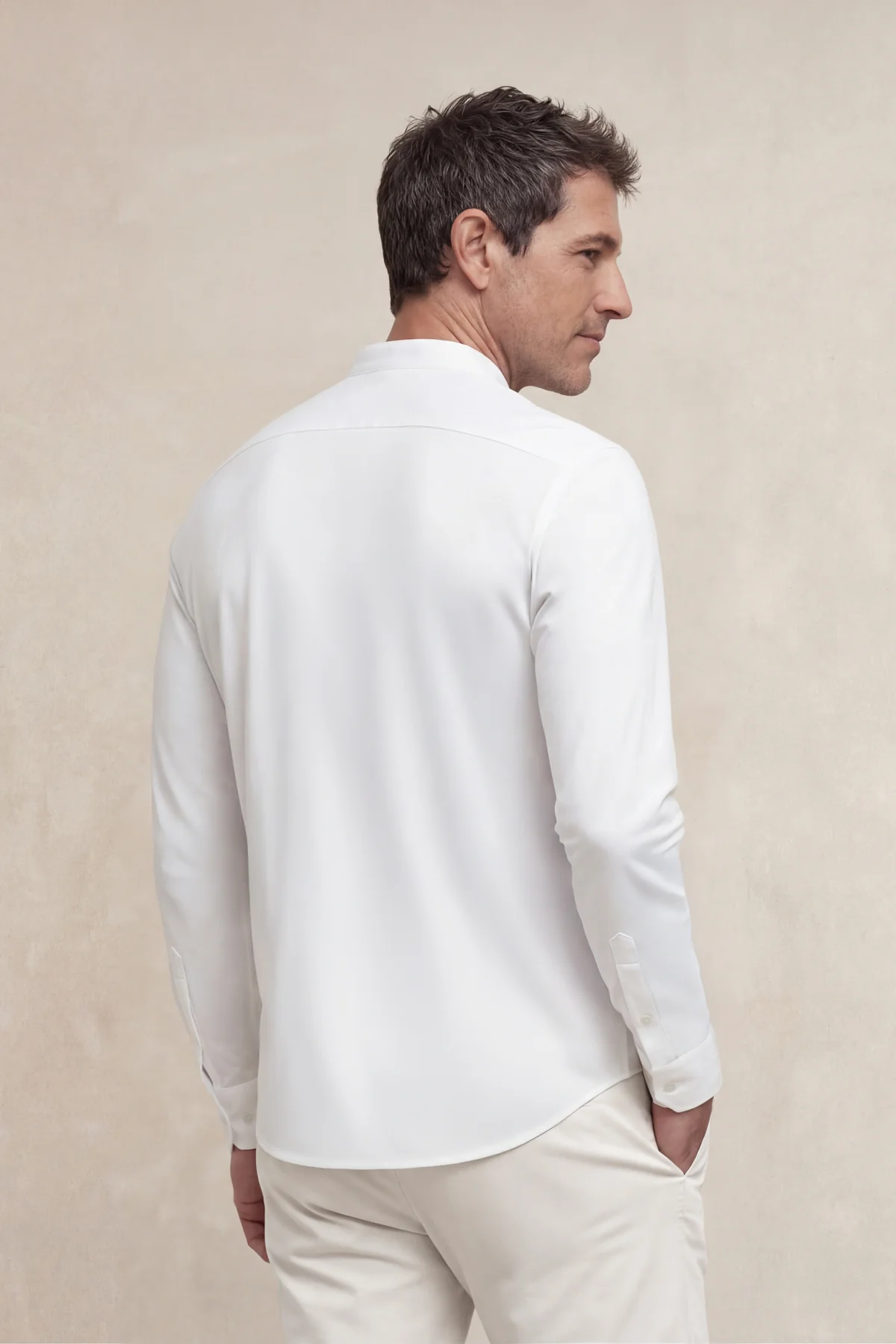 Camisa casual cuello mao hombre blanco regular - Image 3