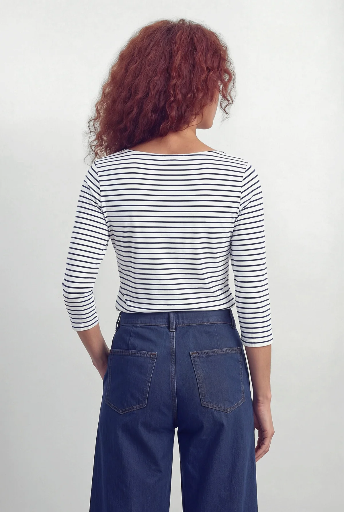 Camiseta mujer cuello barco manga 3/4 rayas marino - Image 3