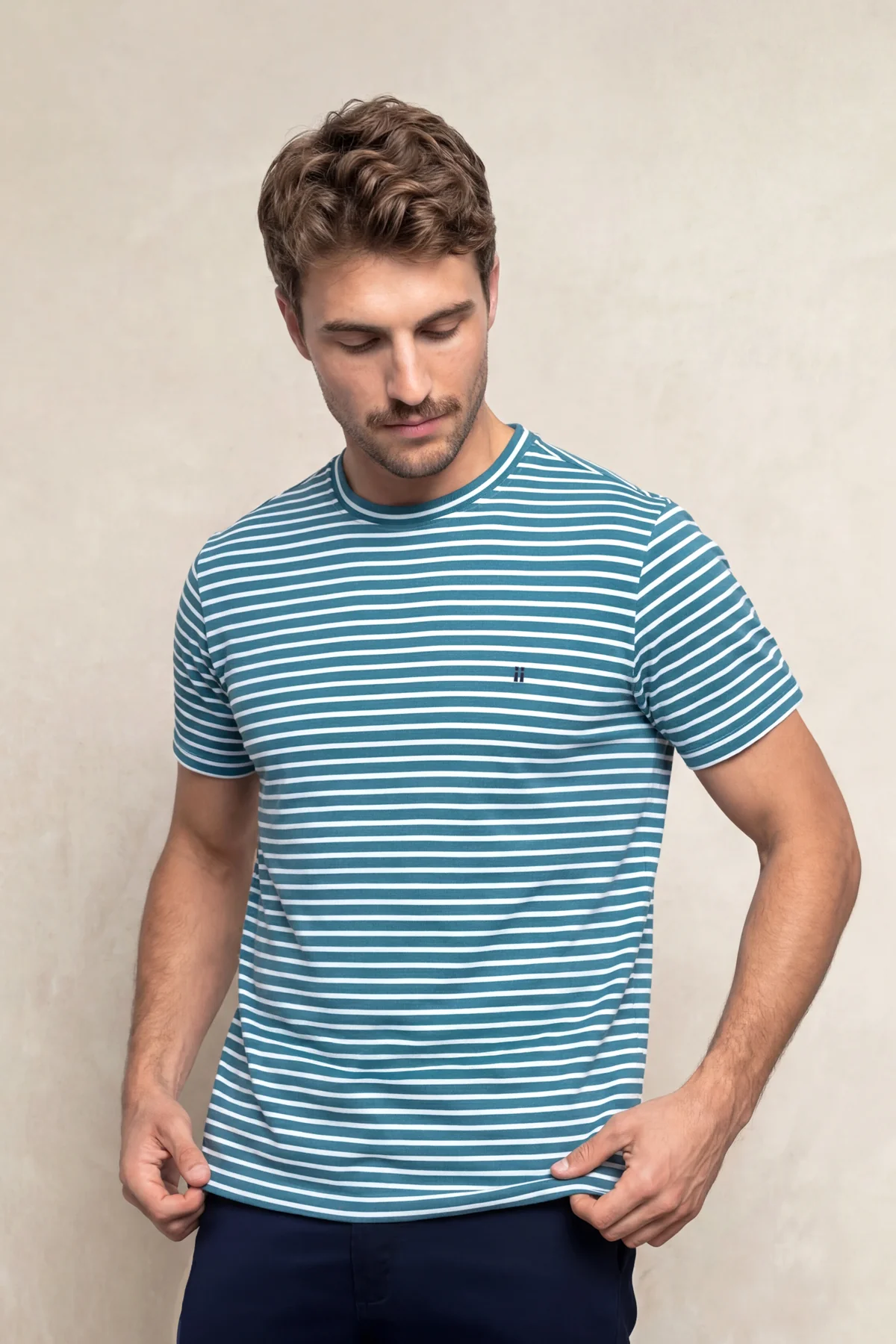 Camiseta hombre cuello redondo estampado rayas azul tormenta Soft - Image 3
