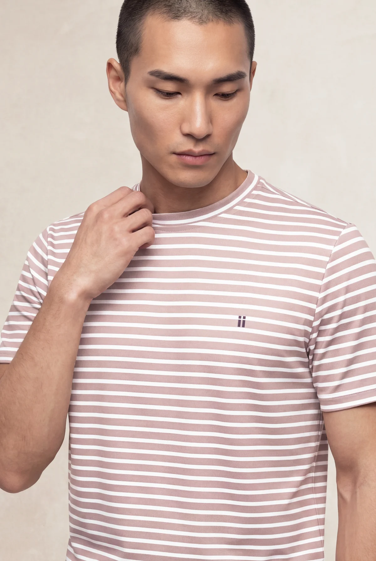 Camiseta hombre cuello redondo estampado rayas rosa palo Soft - Image 3