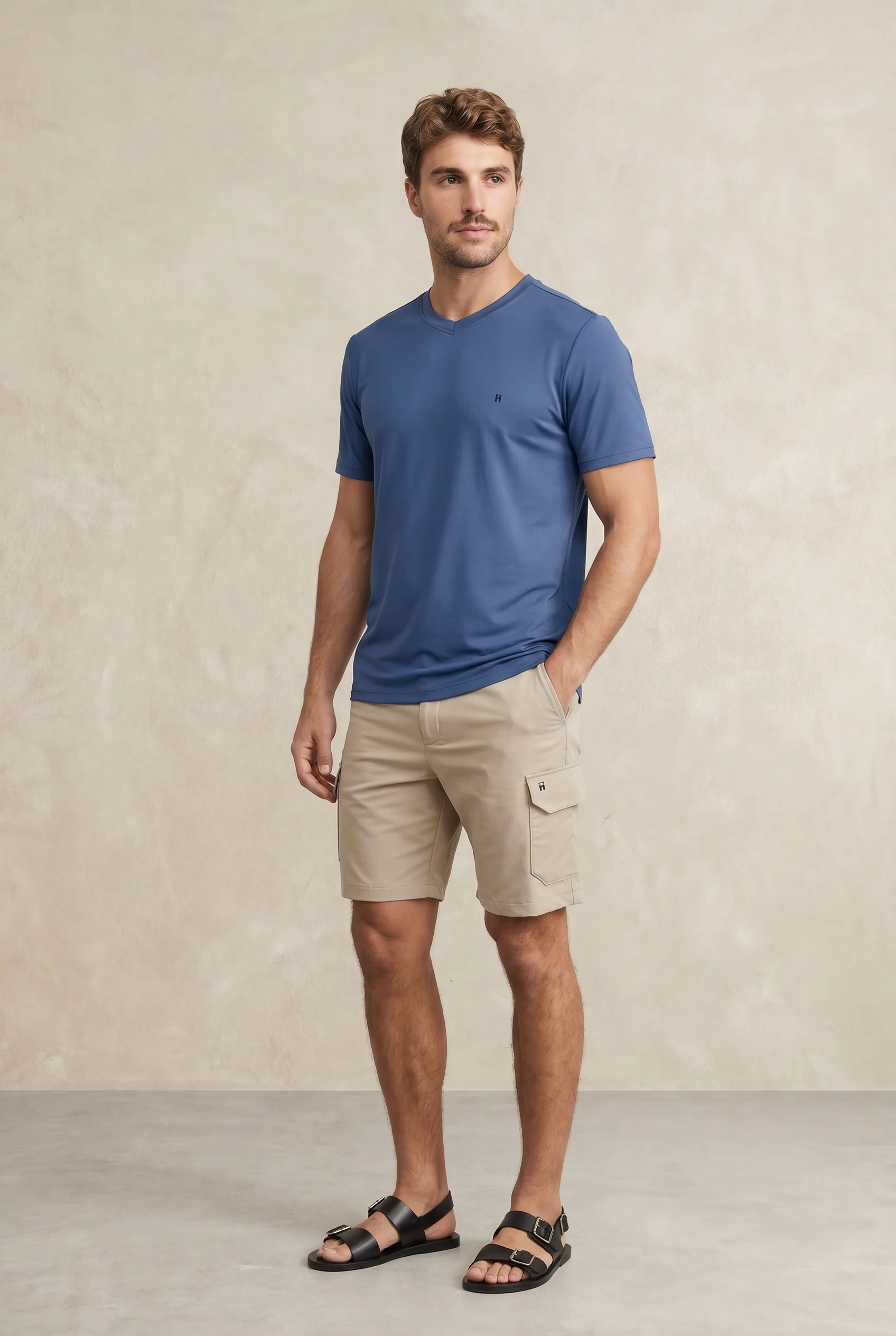 Camiseta hombre cuello v azul indigo Soft - Image 3