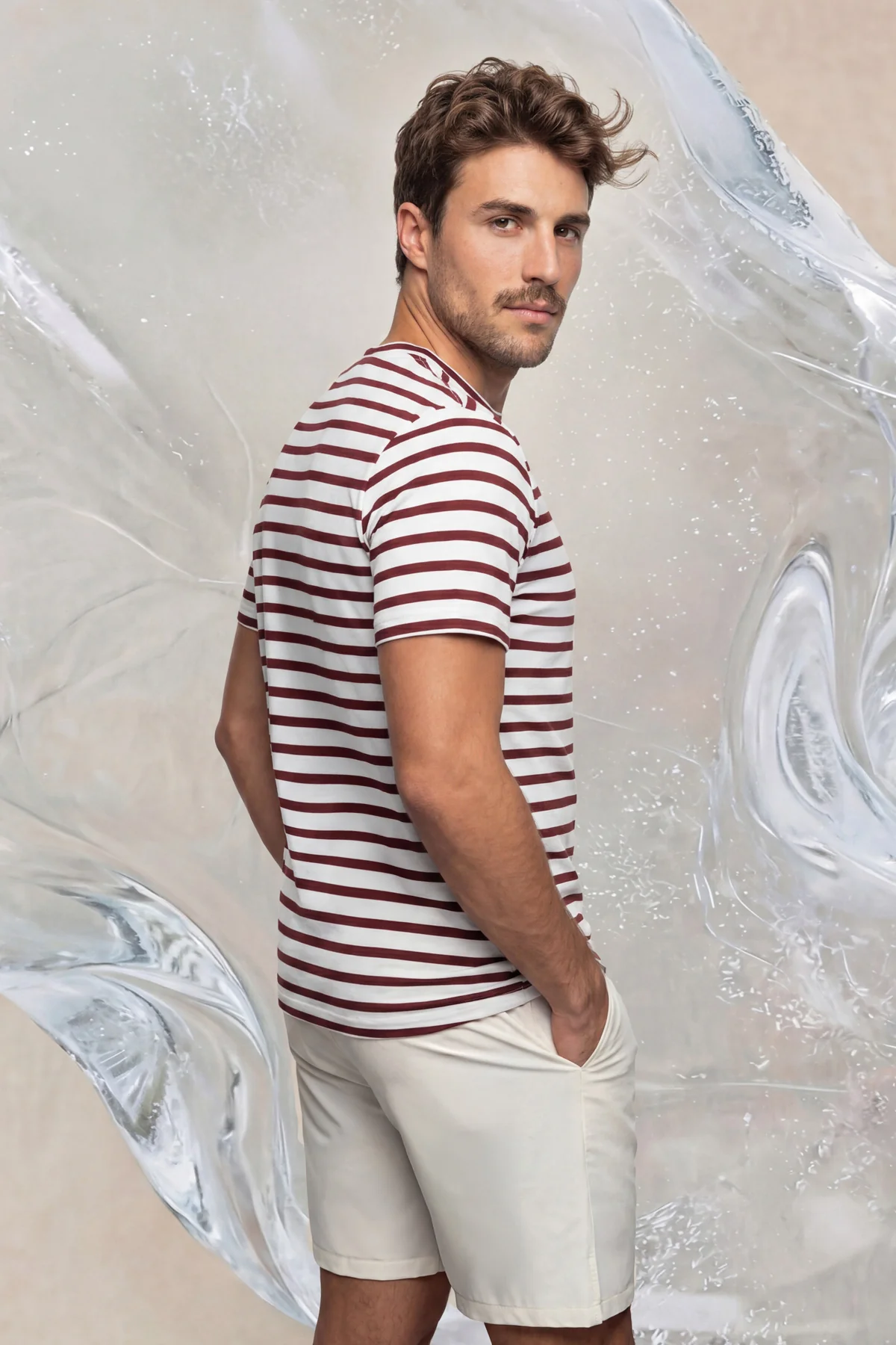 Camiseta hombre estampado rayas marrones Ice - Image 4
