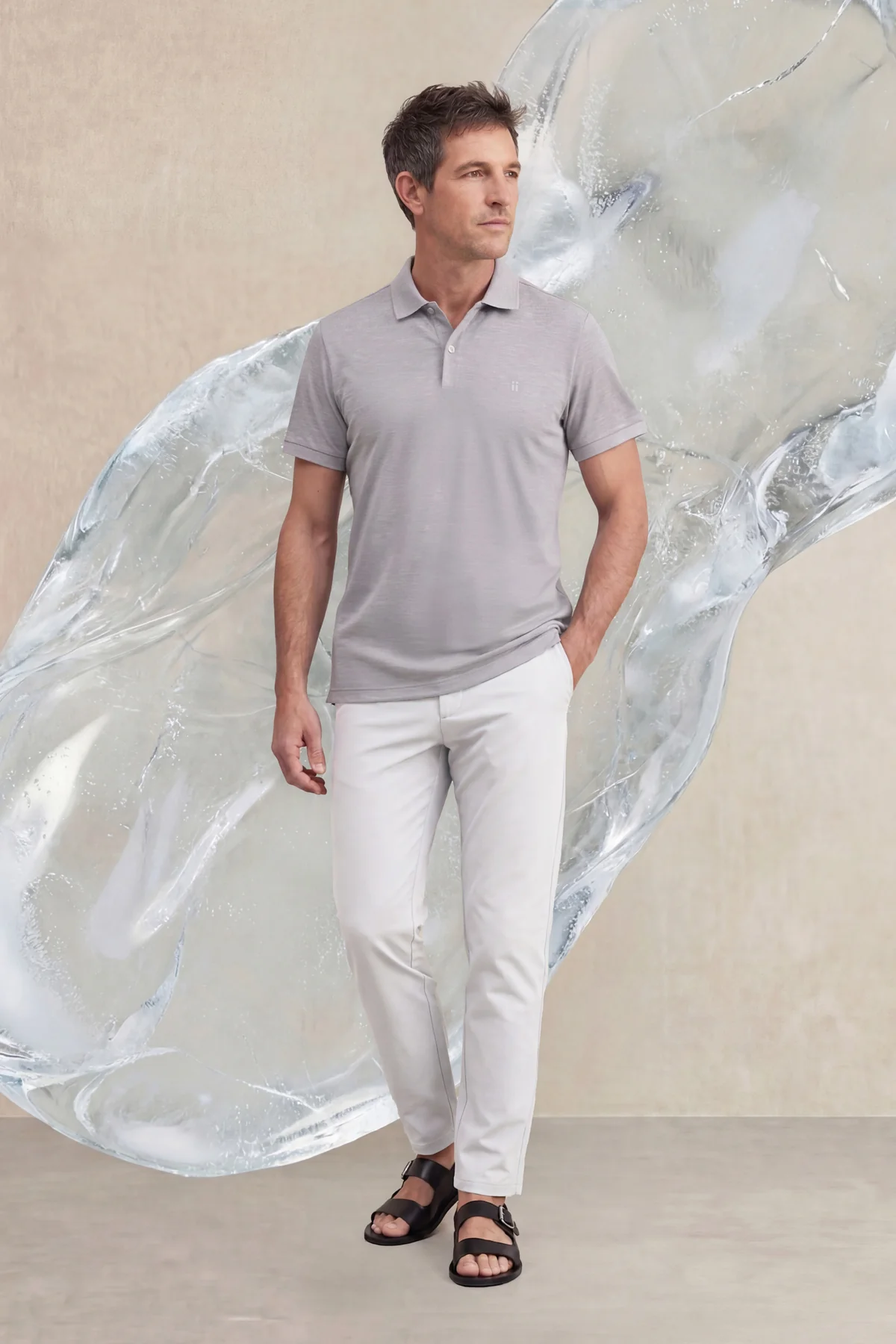 Polo manga corta hombre estampado gris melange Ice - Image 3