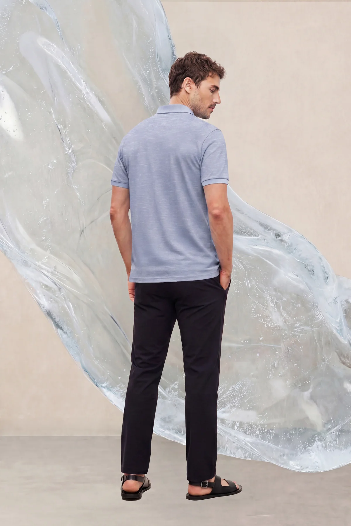 Polo manga corta hombre estampado azul halo melange Ice - Image 4