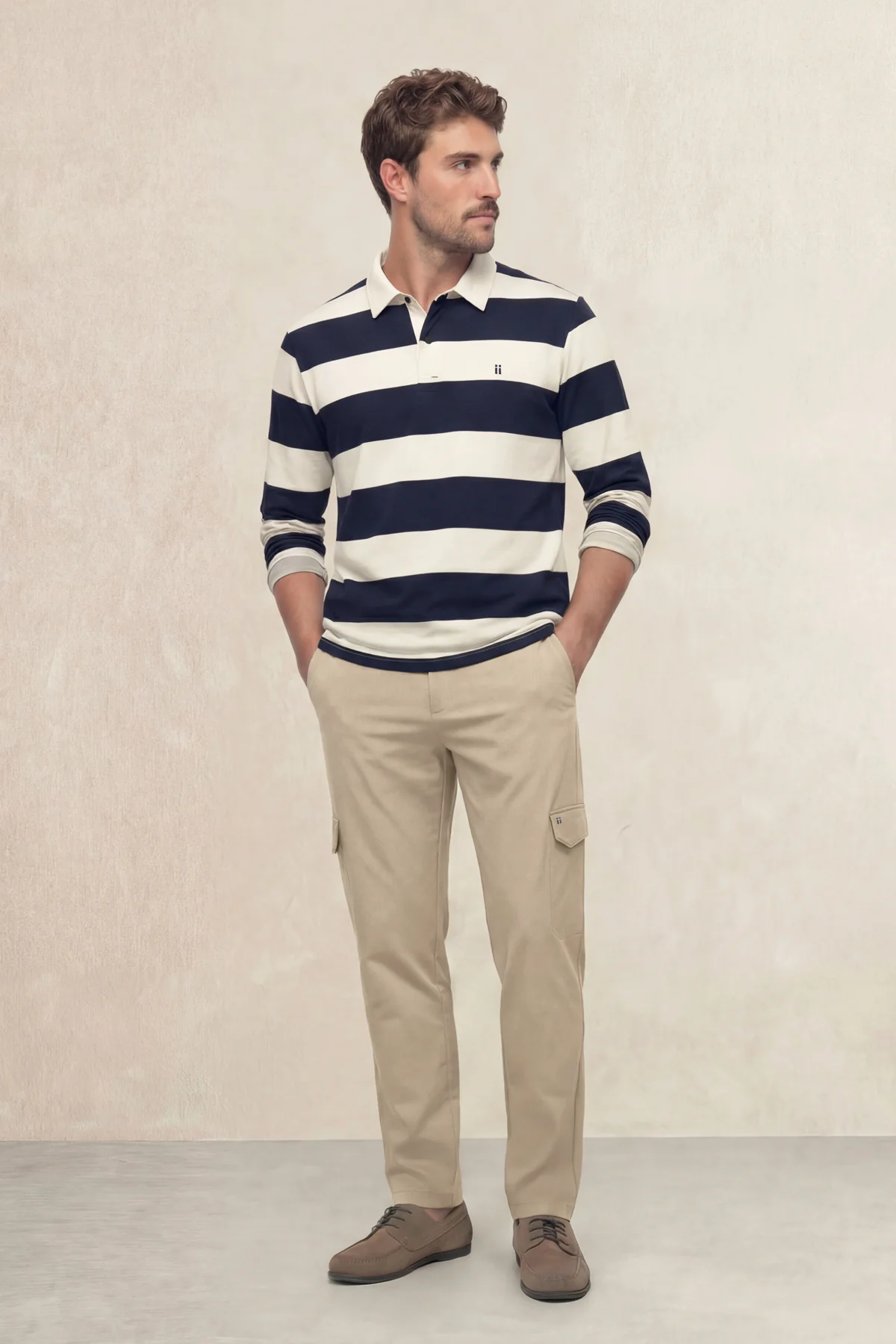 Polo manga larga hombre estampado rayas azul marino - Image 4