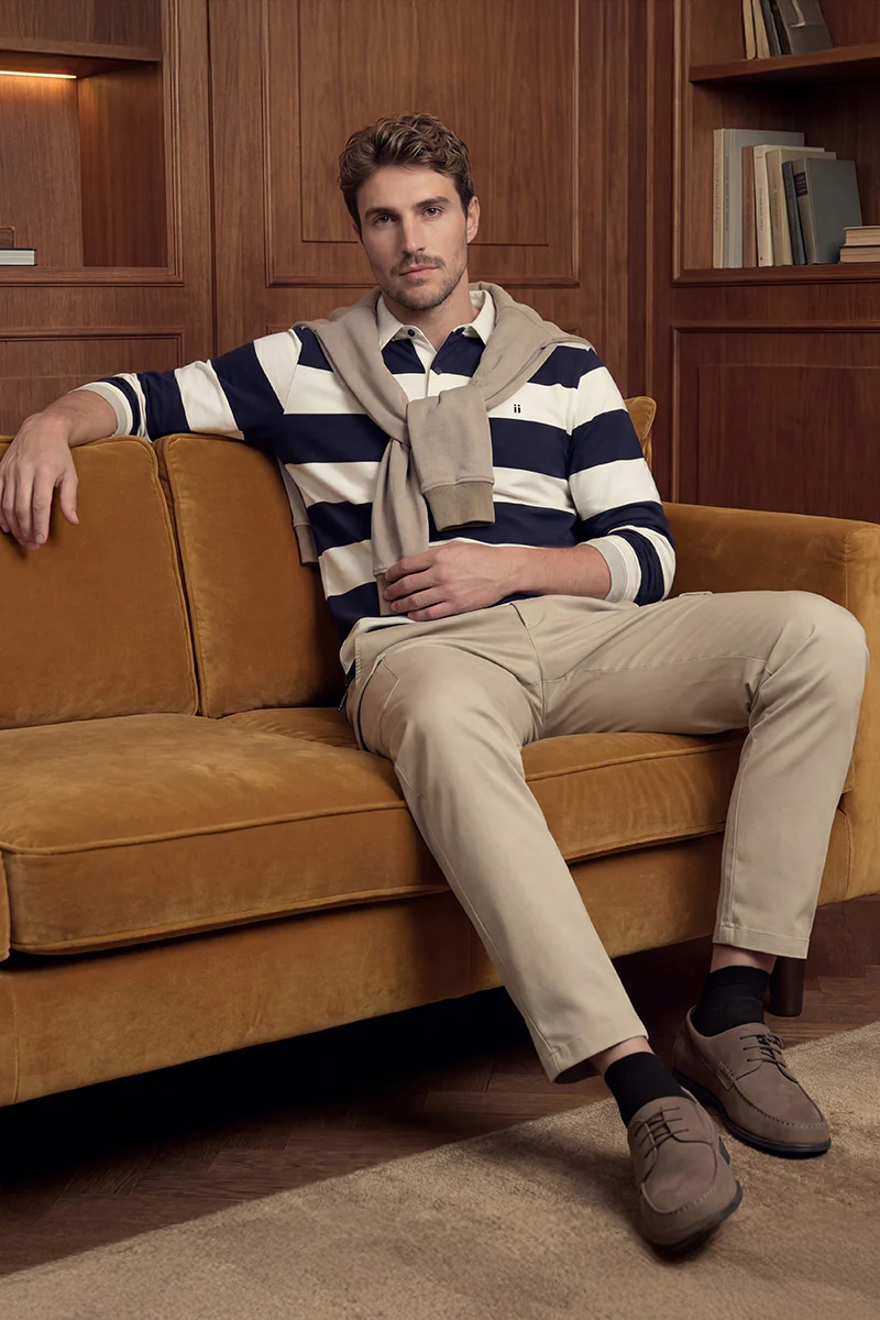 Polo manga larga hombre estampado rayas azul marino - Image 6