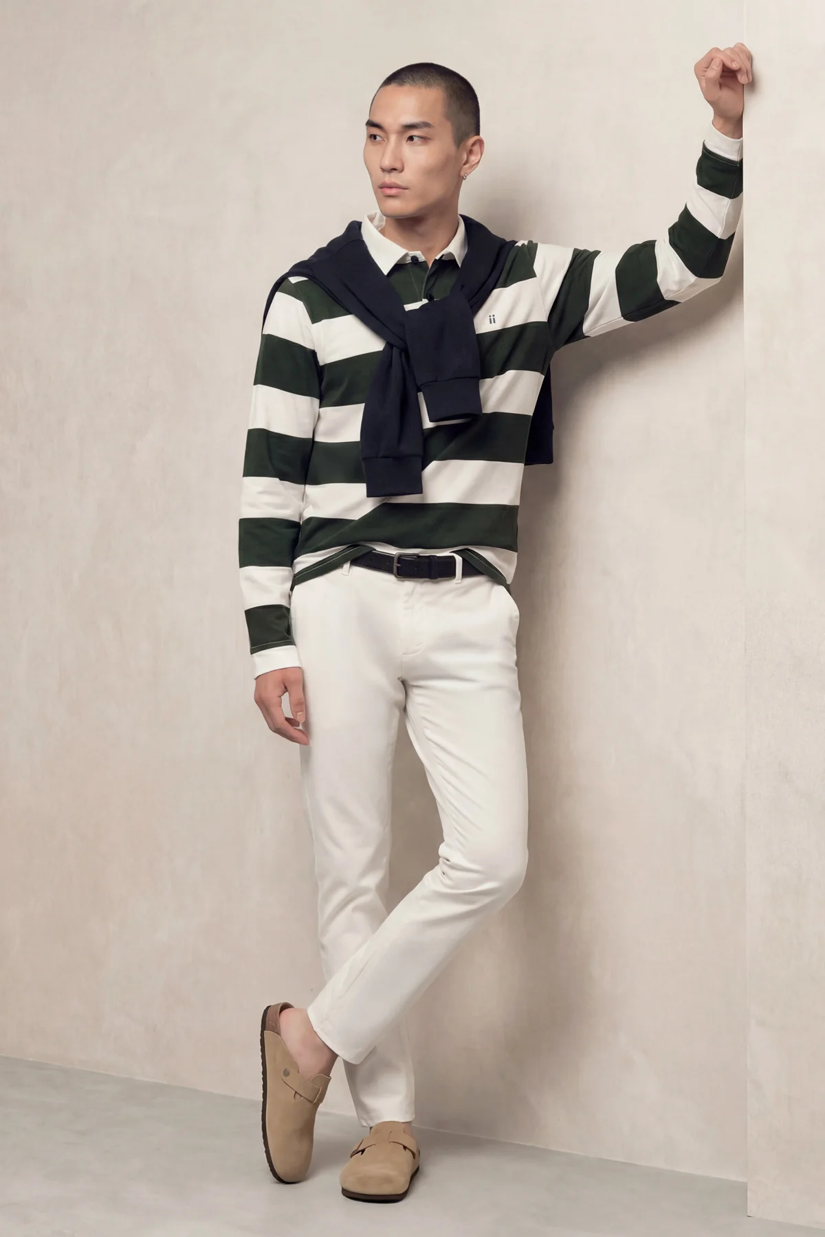 Polo manga larga hombre estampado rayas verde - Image 3