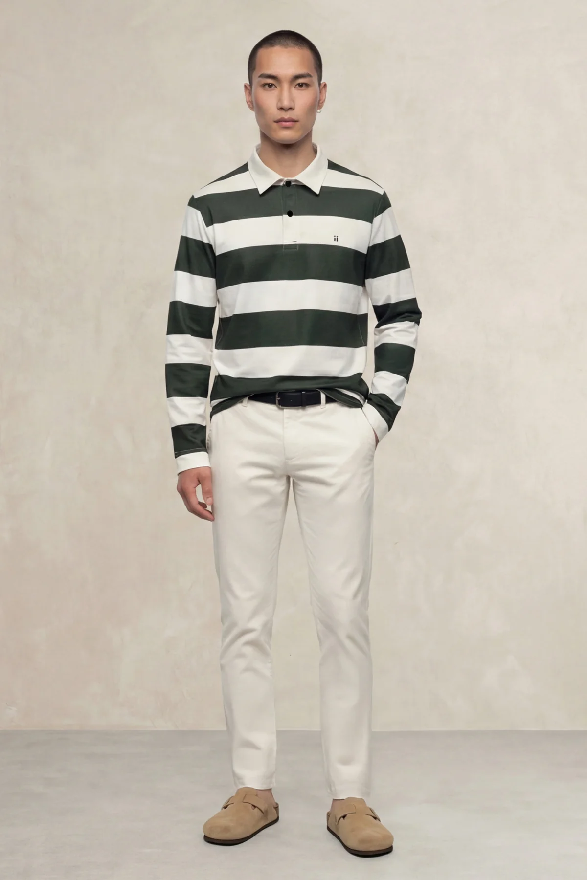 Polo manga larga hombre estampado rayas verde - Image 4