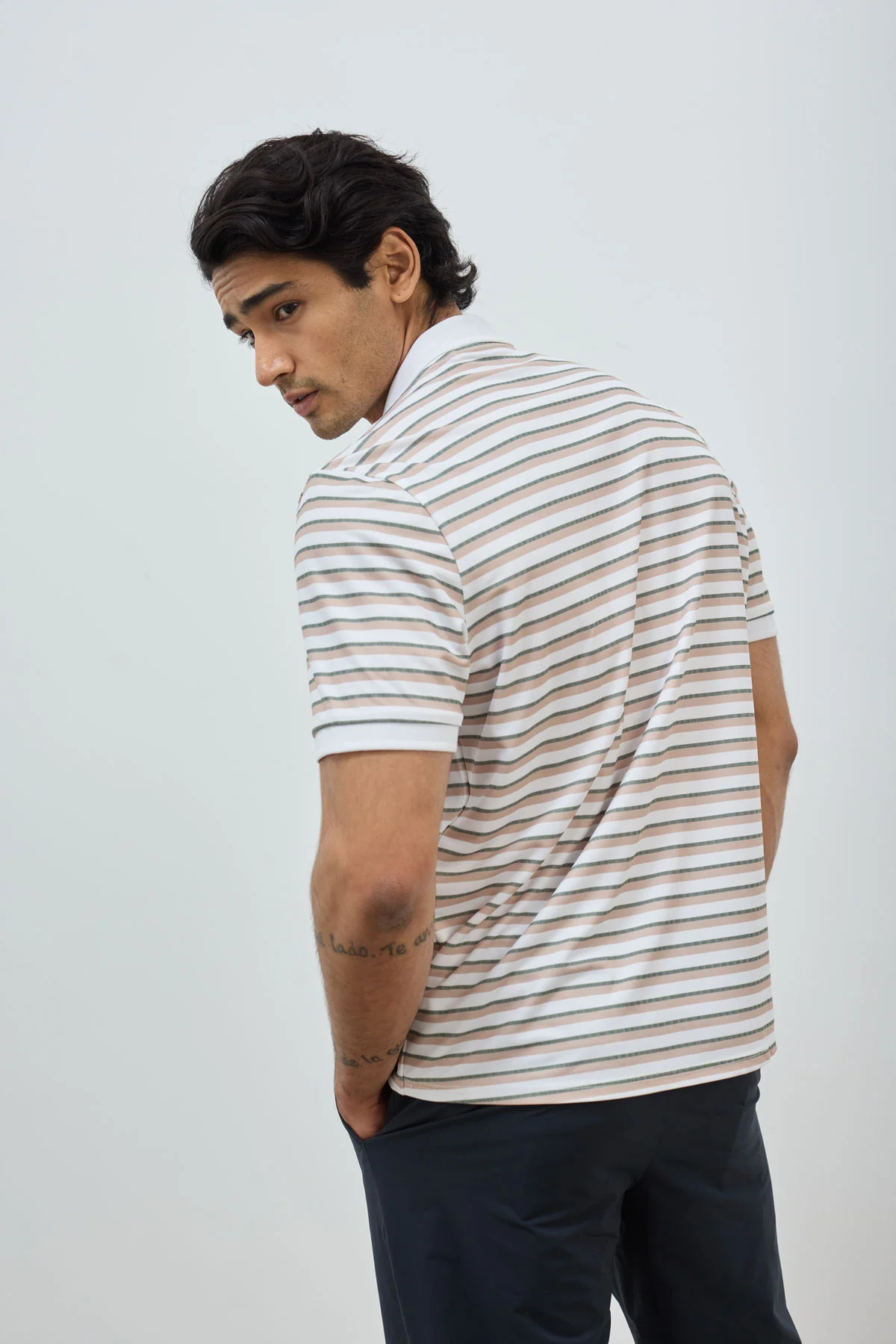 Polo rib rayas beige manga corta hombre - Image 3