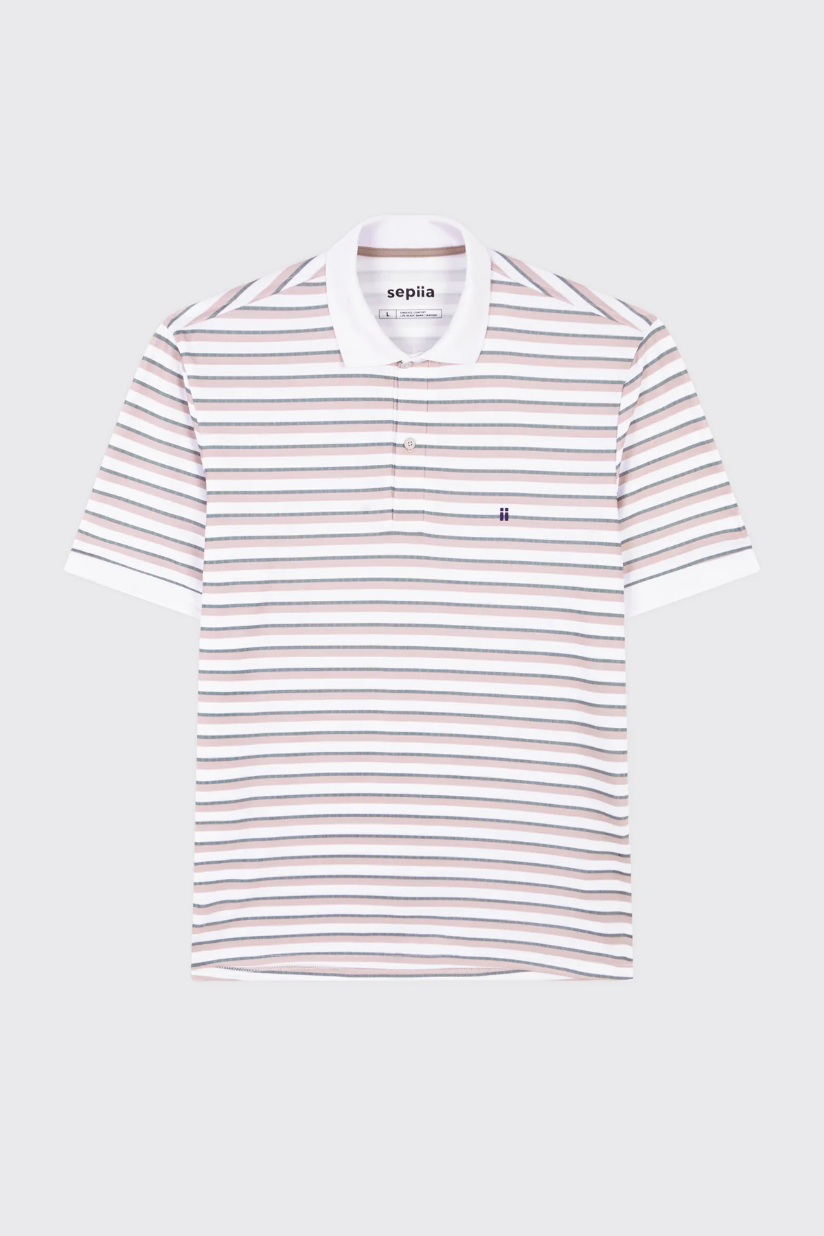 Polo rib rayas beige manga corta hombre - Image 5