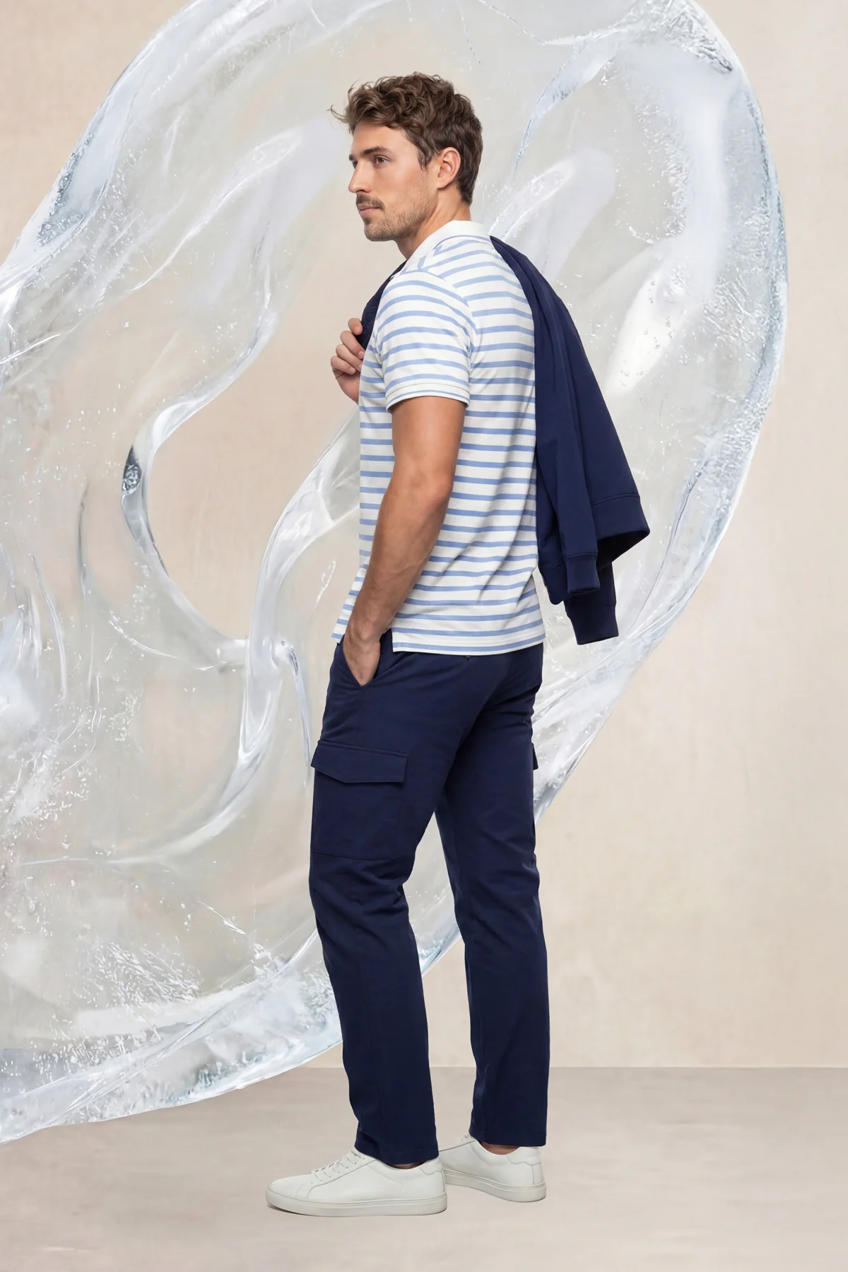 Polo manga corta hombre estampado rayas azules Ice - Image 3