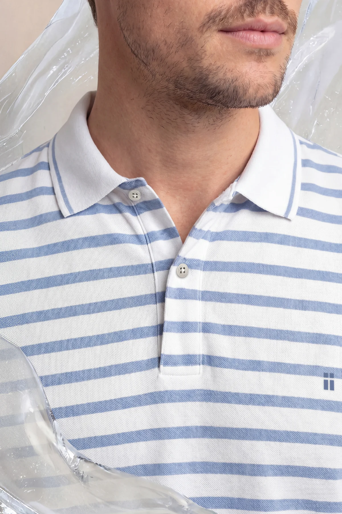 Polo manga corta hombre estampado rayas azules Ice - Image 4